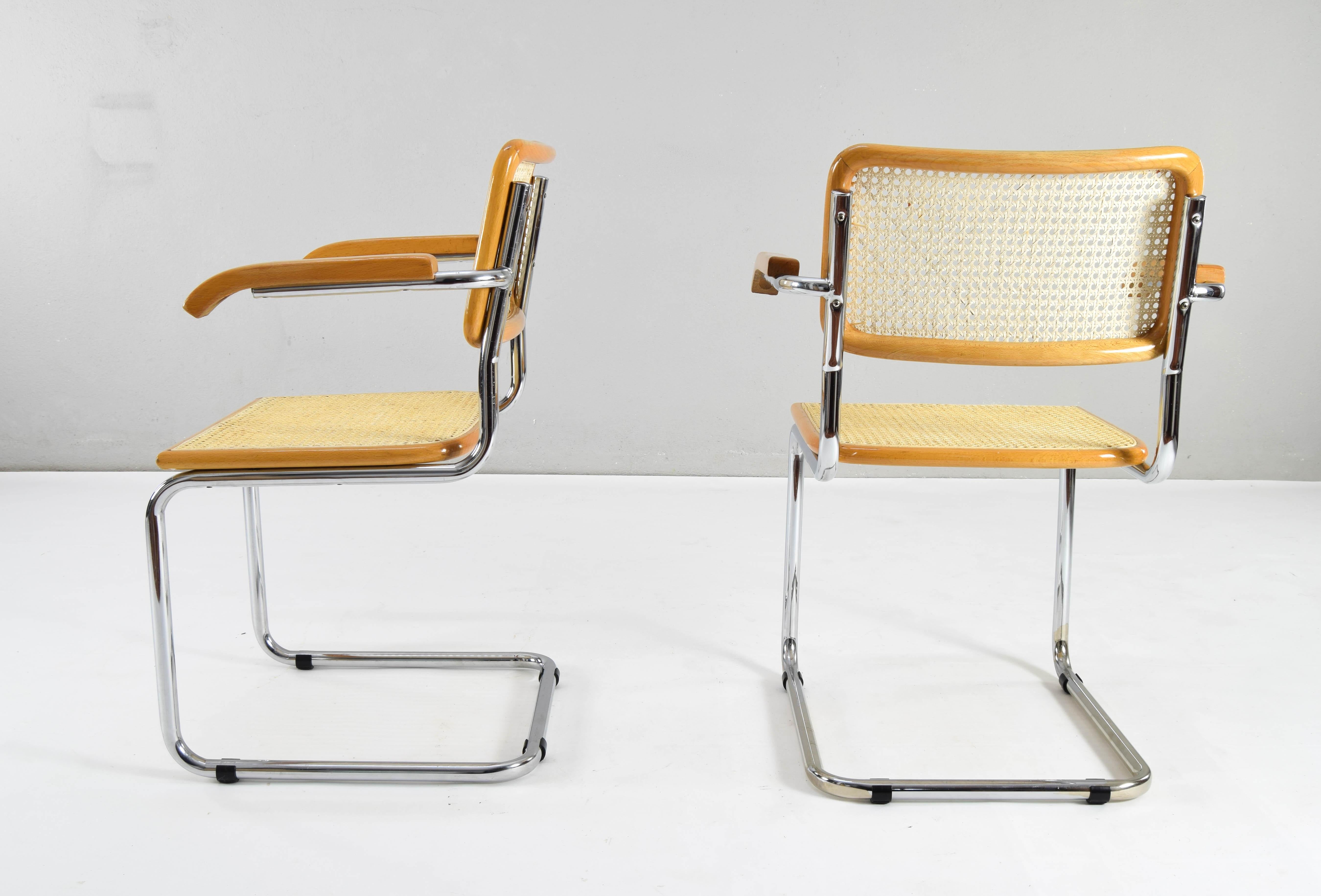  Set of Two Mid-Century Modern Marcel Breuer B64 Blonde Cesca Chairs, Italy, 70s For Sale 2
