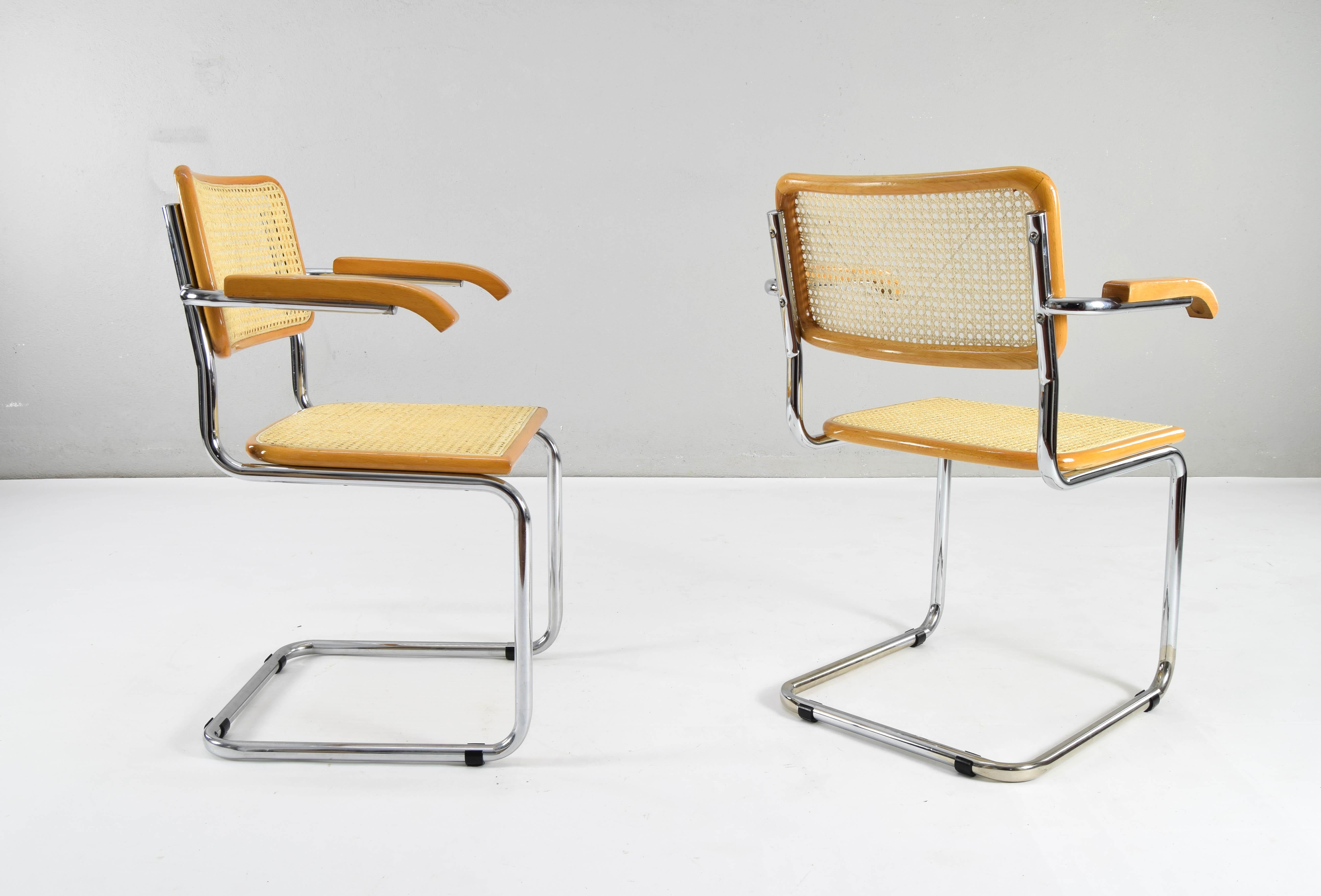  Set of Two Mid-Century Modern Marcel Breuer B64 Blonde Cesca Chairs, Italy, 70s For Sale 3