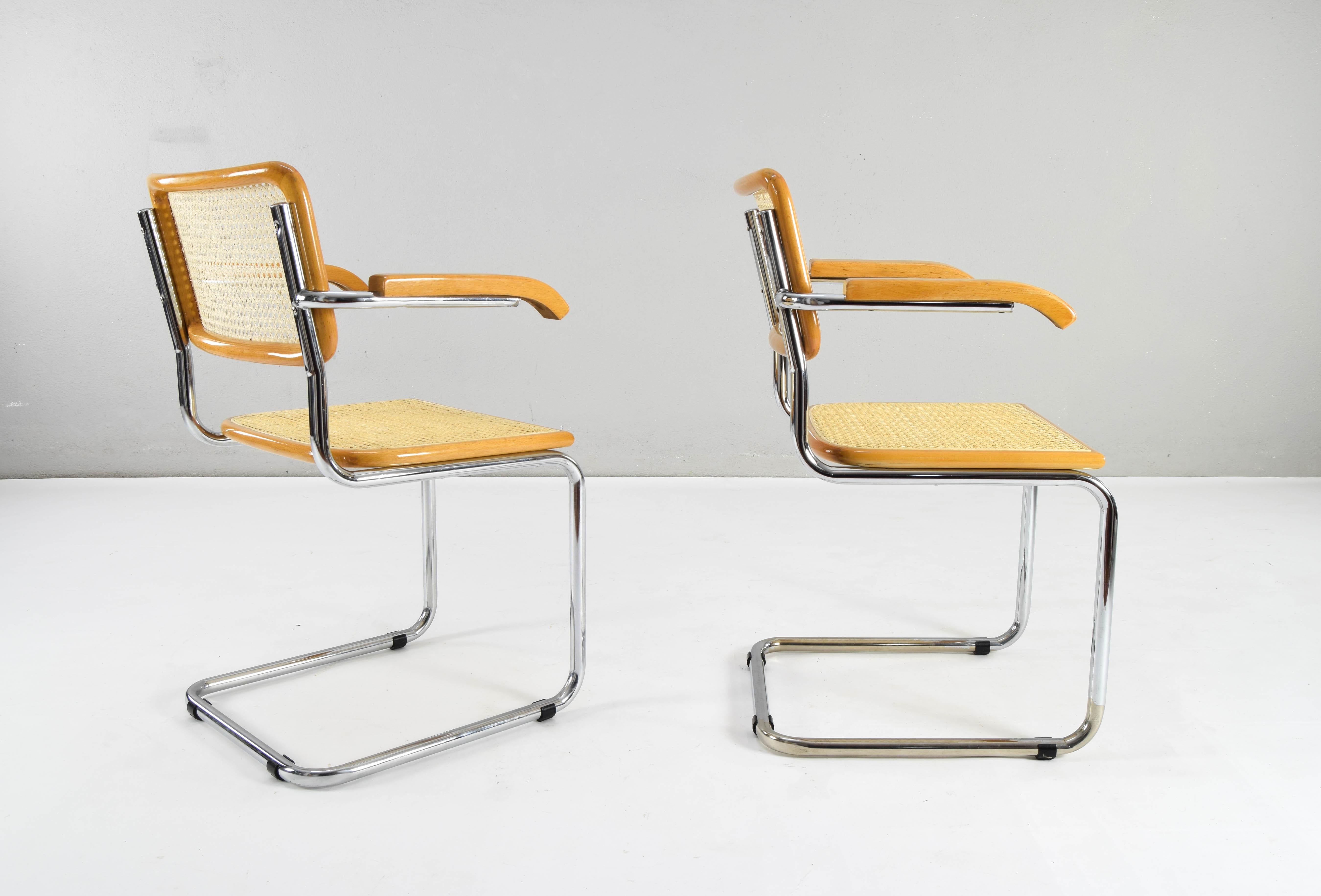  Set of Two Mid-Century Modern Marcel Breuer B64 Blonde Cesca Chairs, Italy, 70s For Sale 4