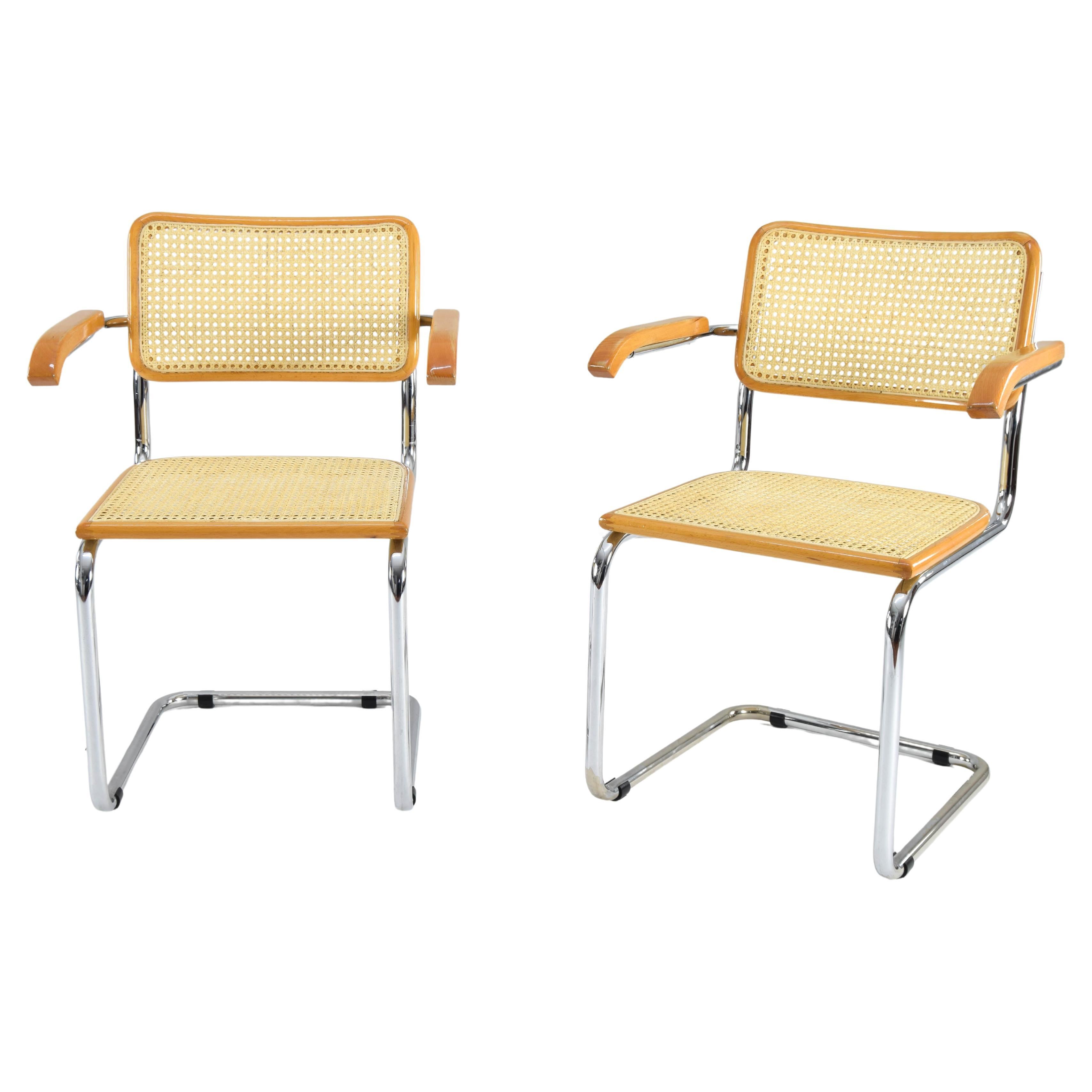  Set of Two Mid-Century Modern Marcel Breuer B64 Blonde Cesca Chairs, Italy, 70s