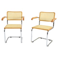  Set of Two Mid-Century Modern Marcel Breuer B64 Blonde Cesca Chairs, Italy, 70s