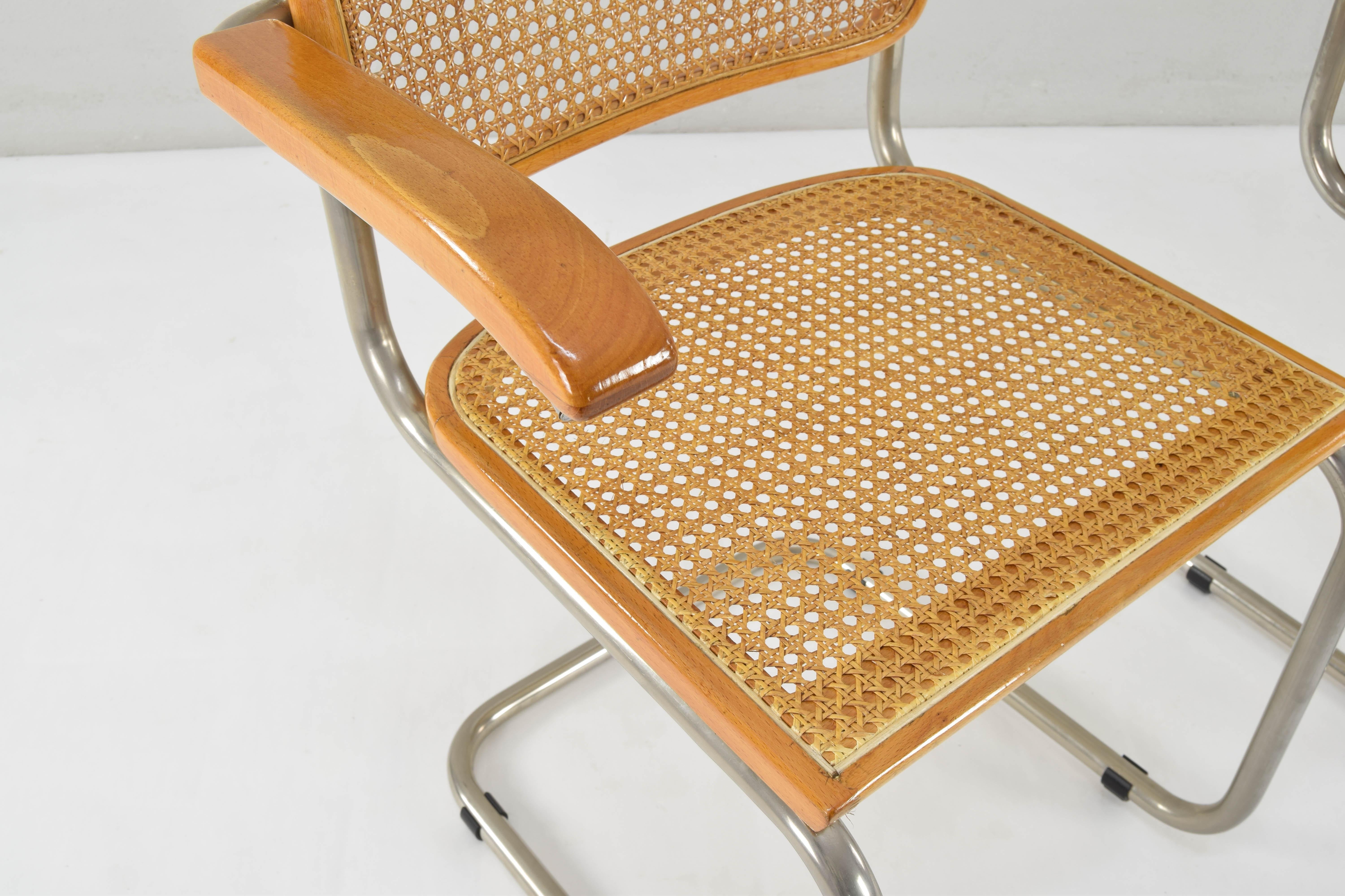 Bauhaus Set of Two Mid-Century Modern Marcel Breuer B64 Cesca Chairs, Italy, 1970