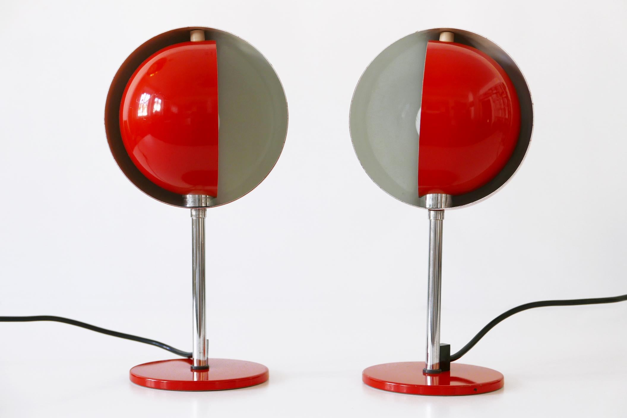 Chrome Set of Two Mid-Century Modern Moon Table Lamps by Hustadt-Leuchten 1960s Germany For Sale
