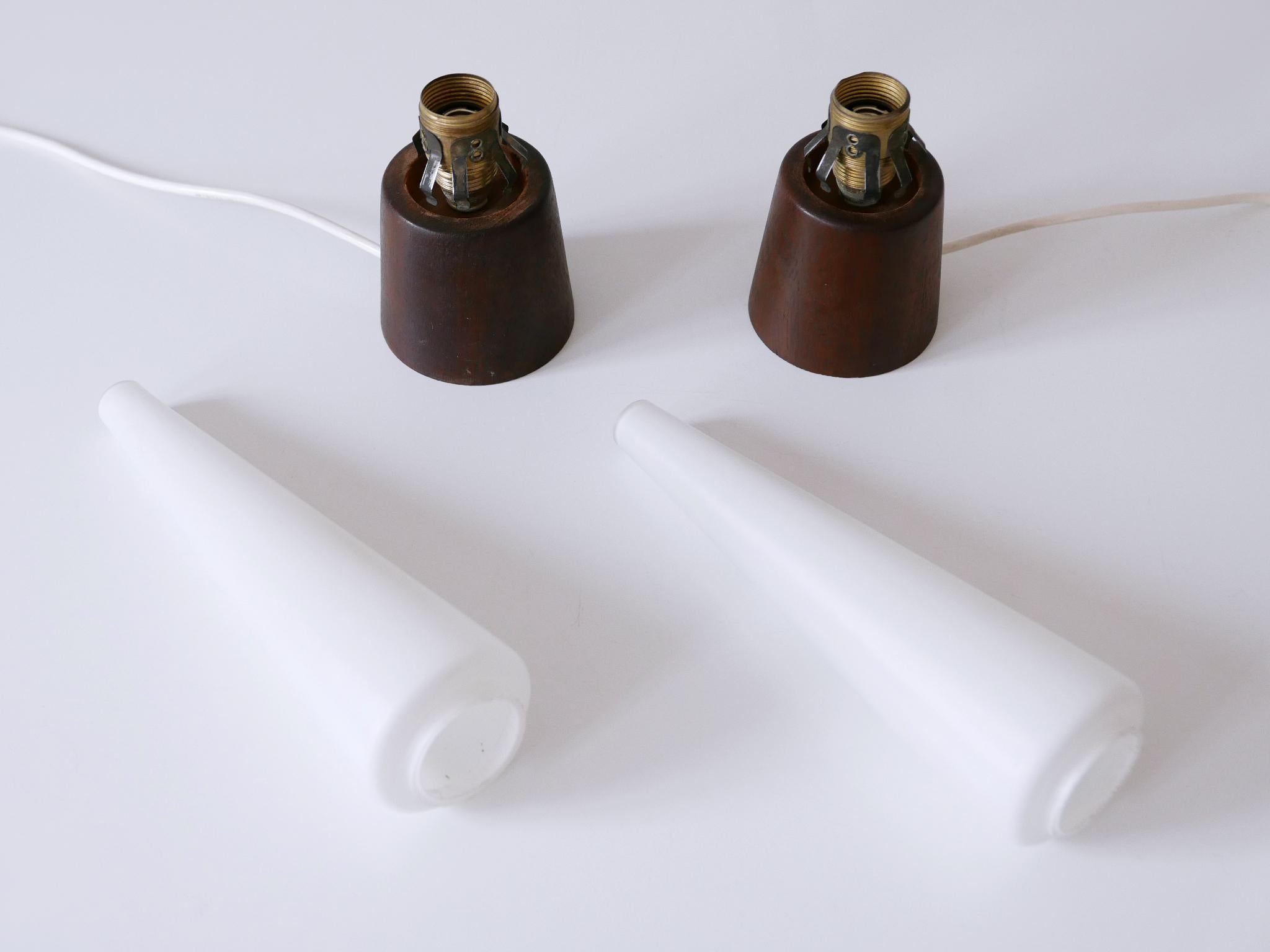Set of Two Mid-Century Modern Opaline Glass & Teak Table Lamps Scandinavia 1960s For Sale 9