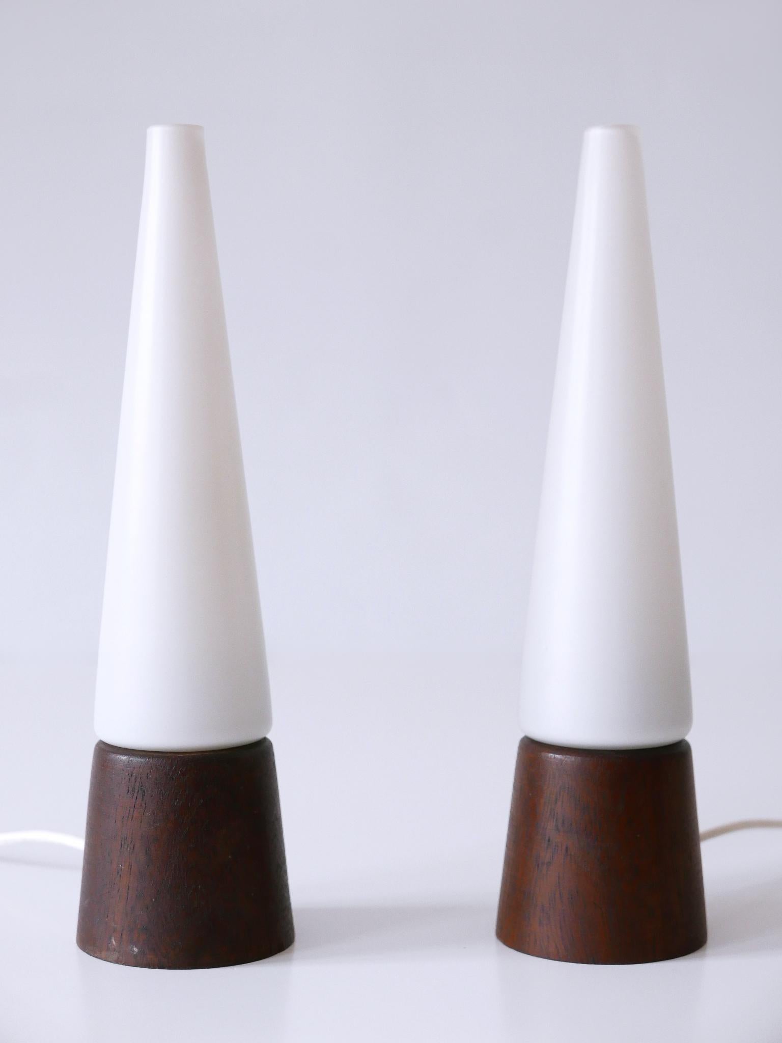 Mid-20th Century Set of Two Mid-Century Modern Opaline Glass & Teak Table Lamps Scandinavia 1960s For Sale