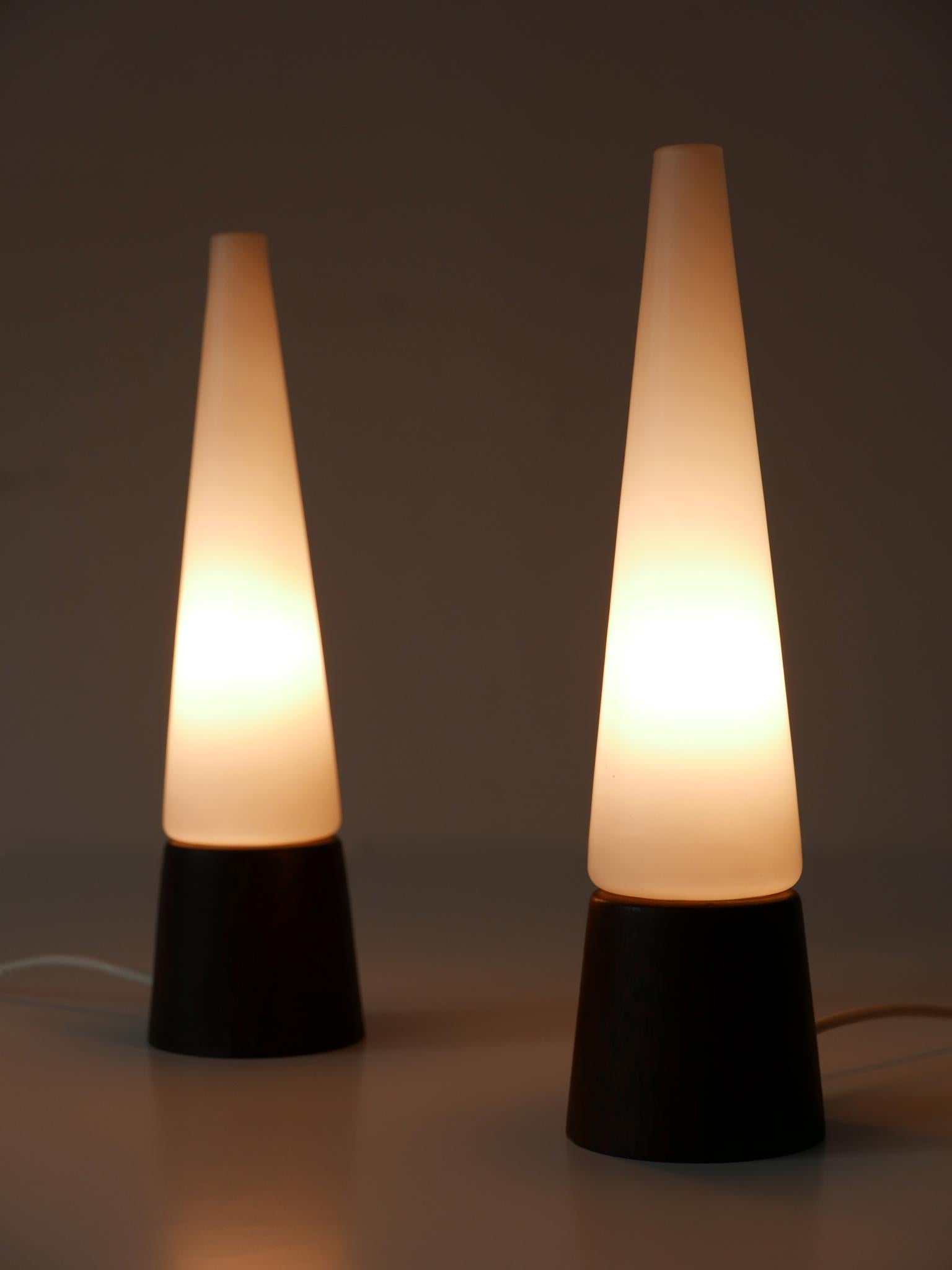 Set of Two Mid-Century Modern Opaline Glass & Teak Table Lamps Scandinavia 1960s For Sale 3