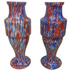 Set of Two Mid-Century Modern Red and Blue Opaline Vases by Carlo Moretti