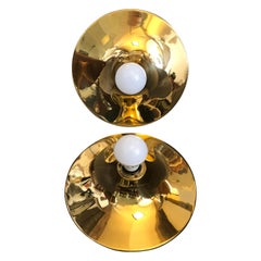 Set of Two Mid-Century Modern Round Brass Italian Wall Lights, circa 1970