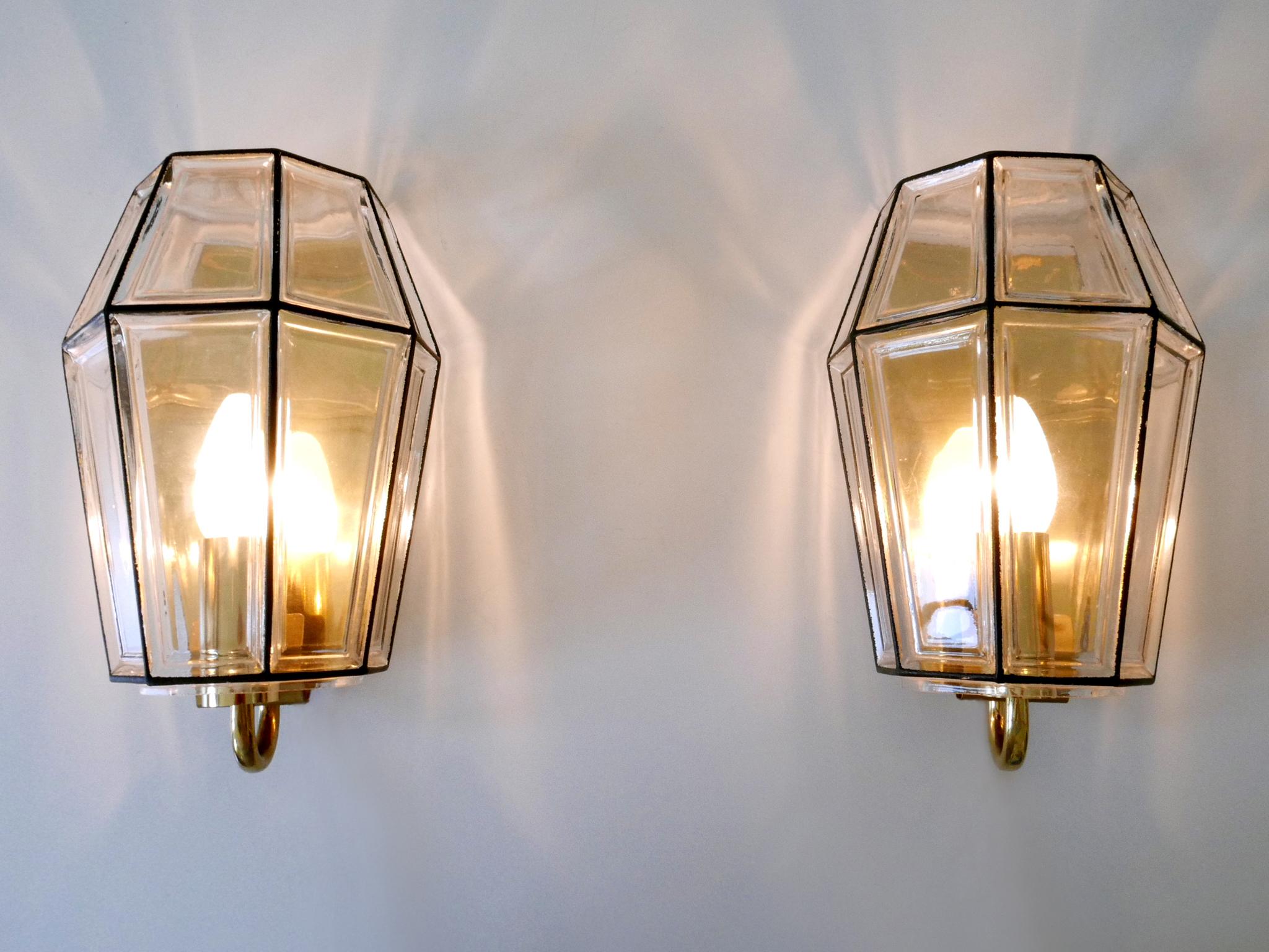 Brass Set of Two Mid-Century Modern Sconces or Wall Fixtures by Glashütte Limburg For Sale