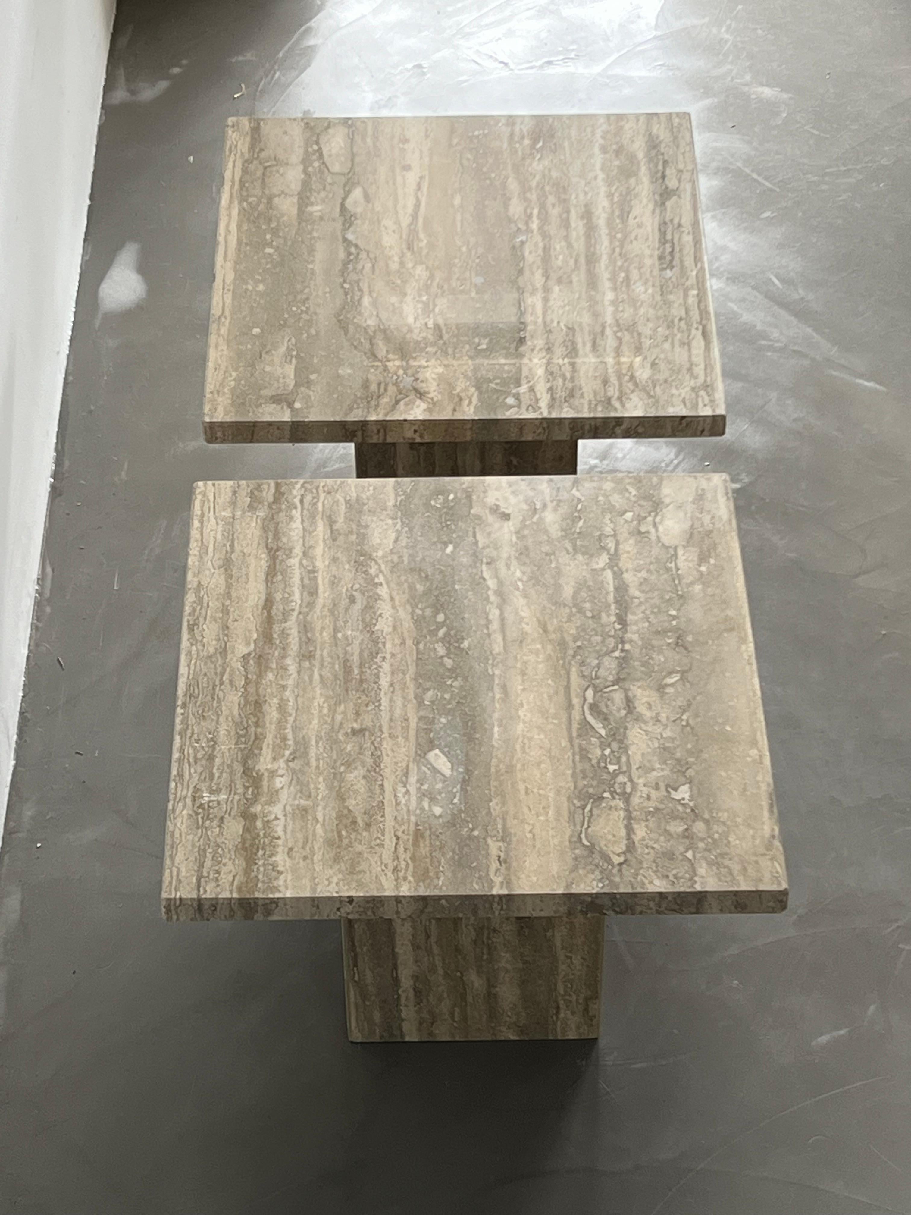 Set of Two Mid-Century Modern Side Tables in Travertine, Urban Wabi Style, Pair For Sale 1