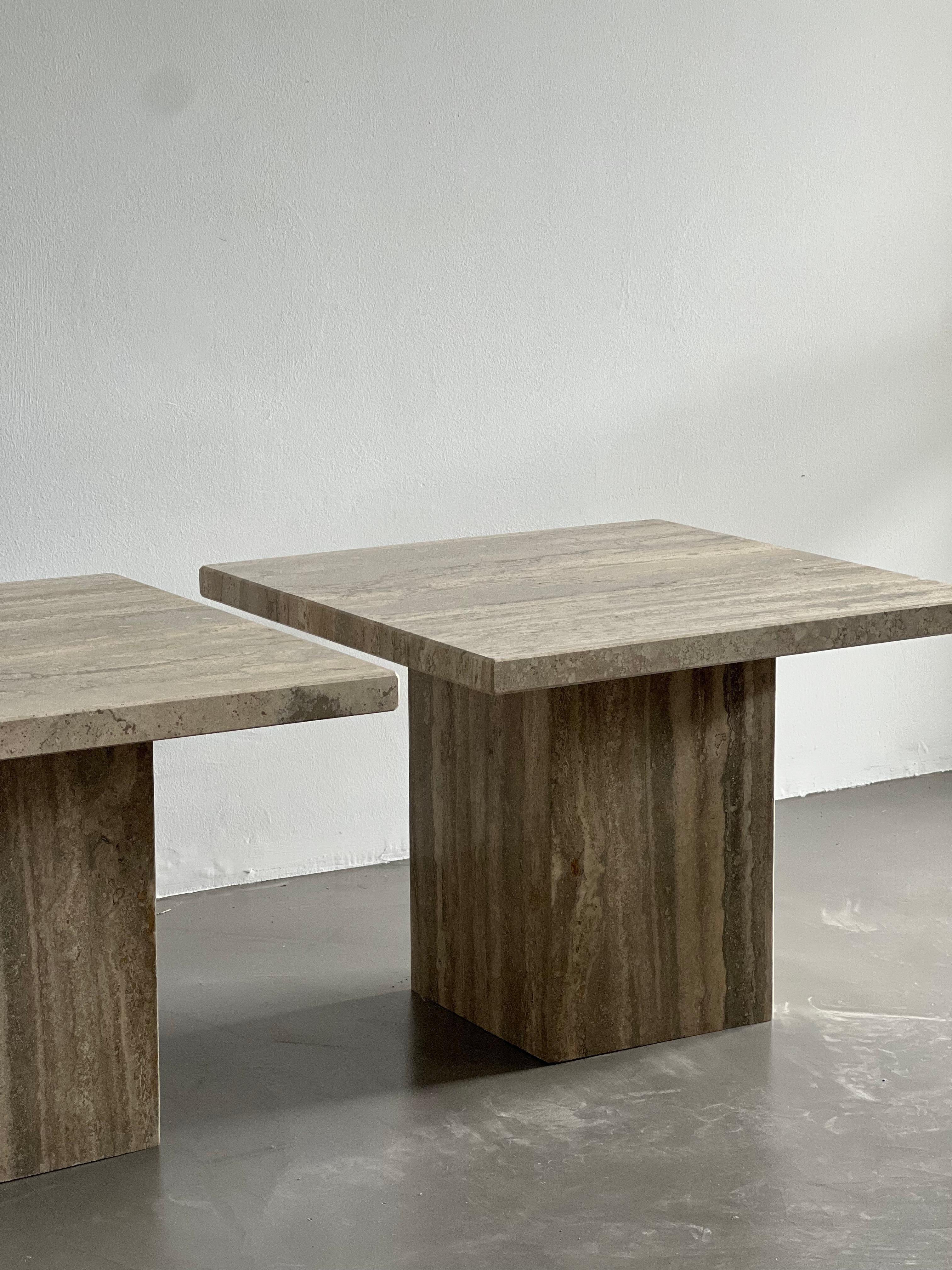Set of Two Mid-Century Modern Side Tables in Travertine, Urban Wabi Style, Pair For Sale 2