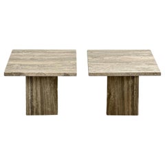 Vintage Set of Two Mid-Century Modern Side Tables in Travertine, Urban Wabi Style, Pair