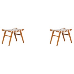 Set of Two Mid-Century Modern Stools with Webbed Seats, Czech Republic, 1960s