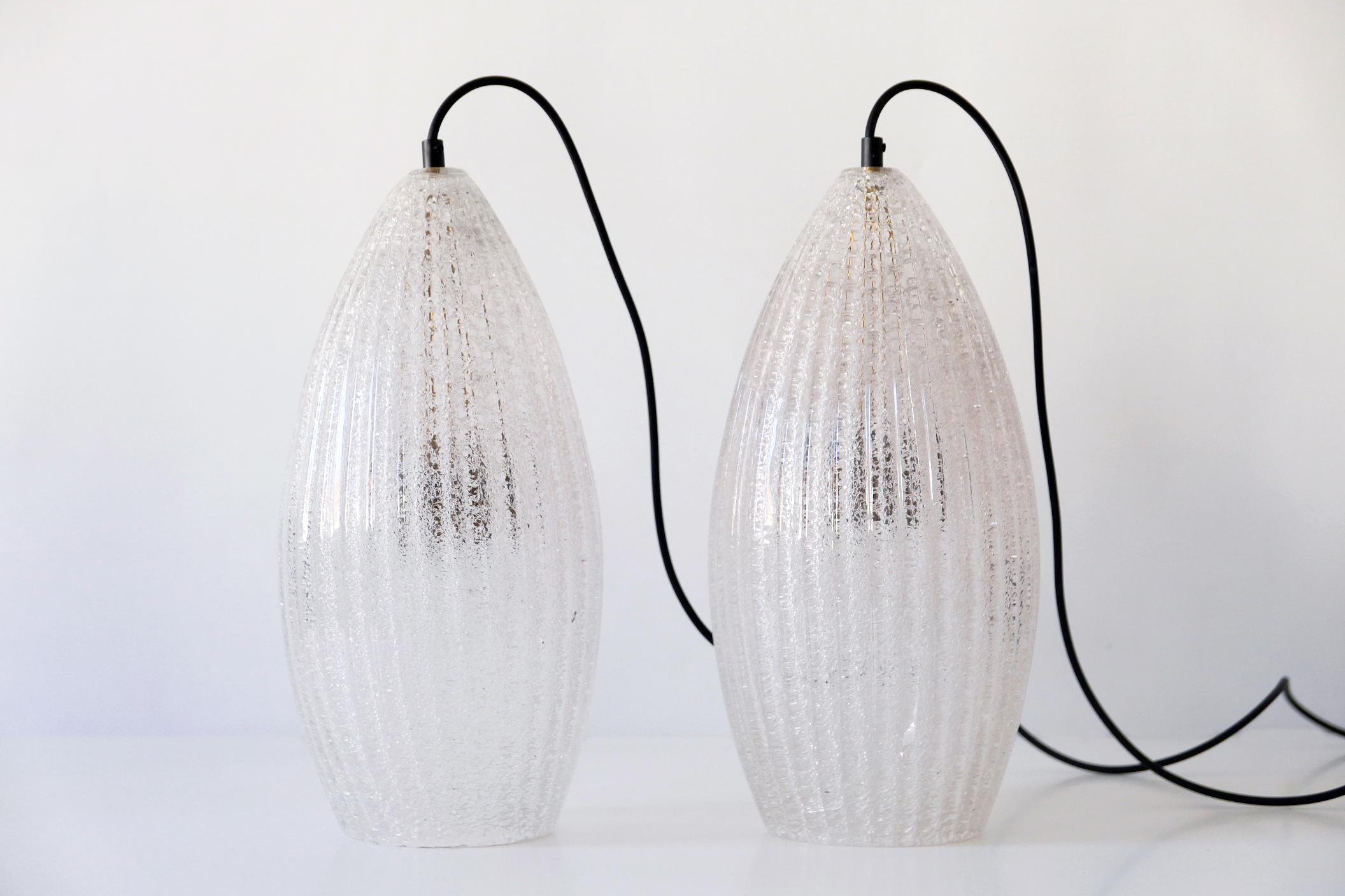 Set of Two Mid-Century Modern Textured Glass Pendant Lamps, 1960s, Germany For Sale 12