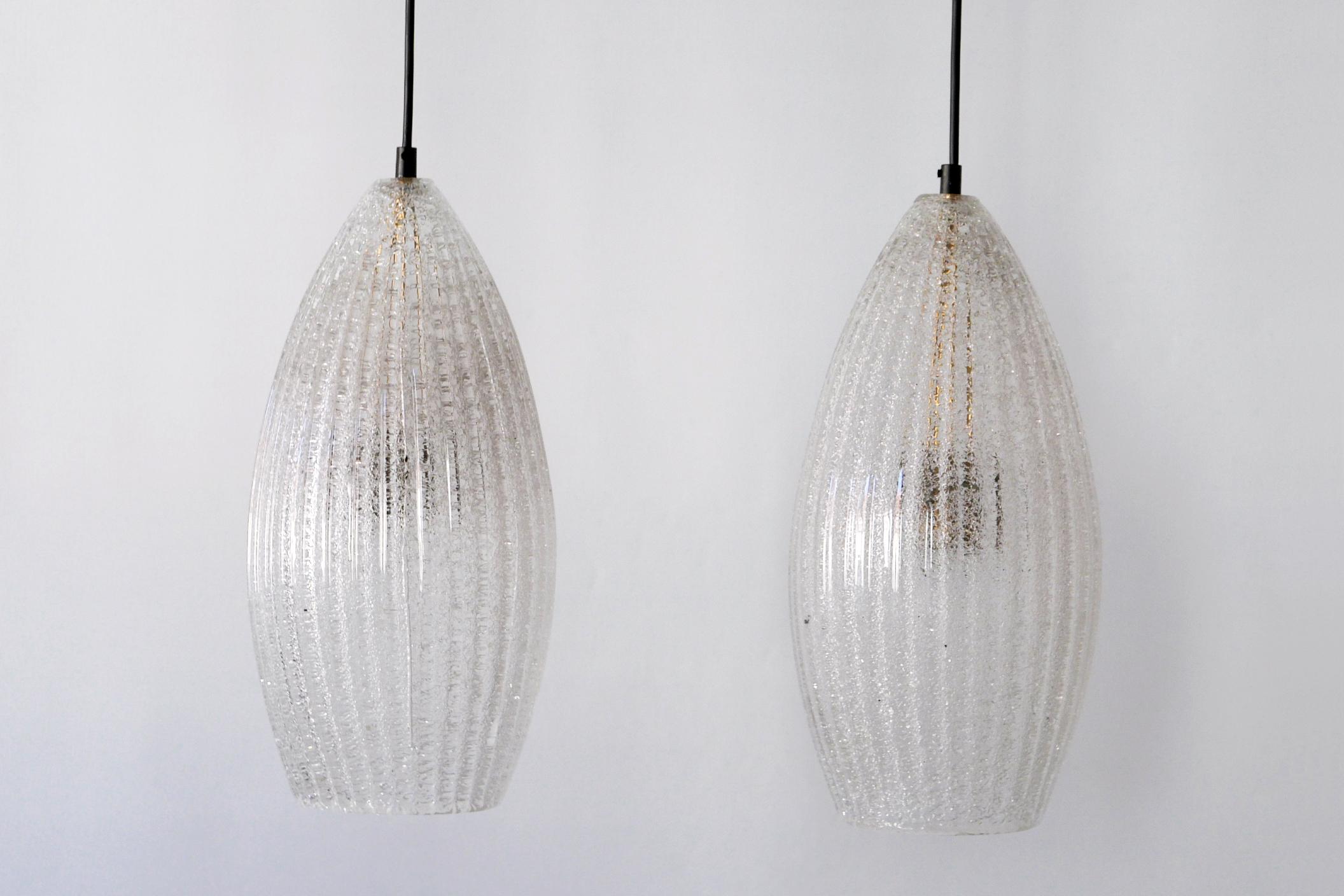 Mid-20th Century Set of Two Mid-Century Modern Textured Glass Pendant Lamps, 1960s, Germany For Sale