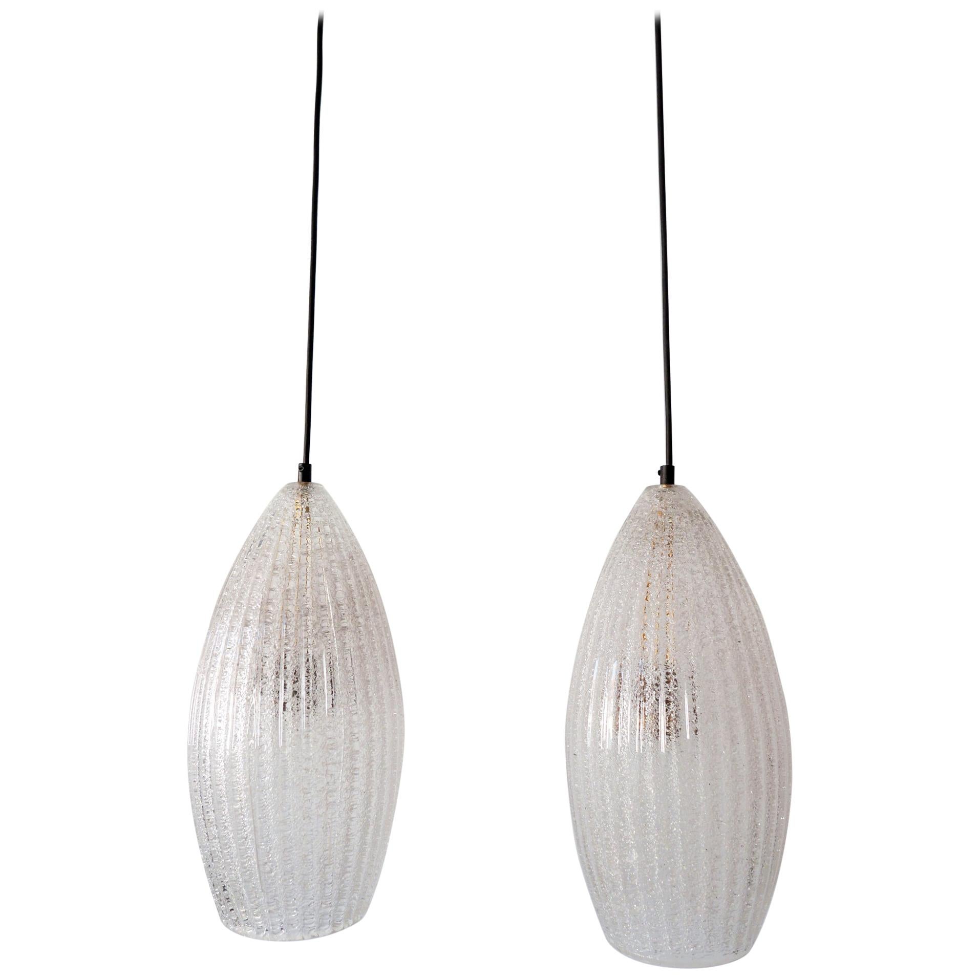 Set of Two Mid-Century Modern Textured Glass Pendant Lamps, 1960s, Germany