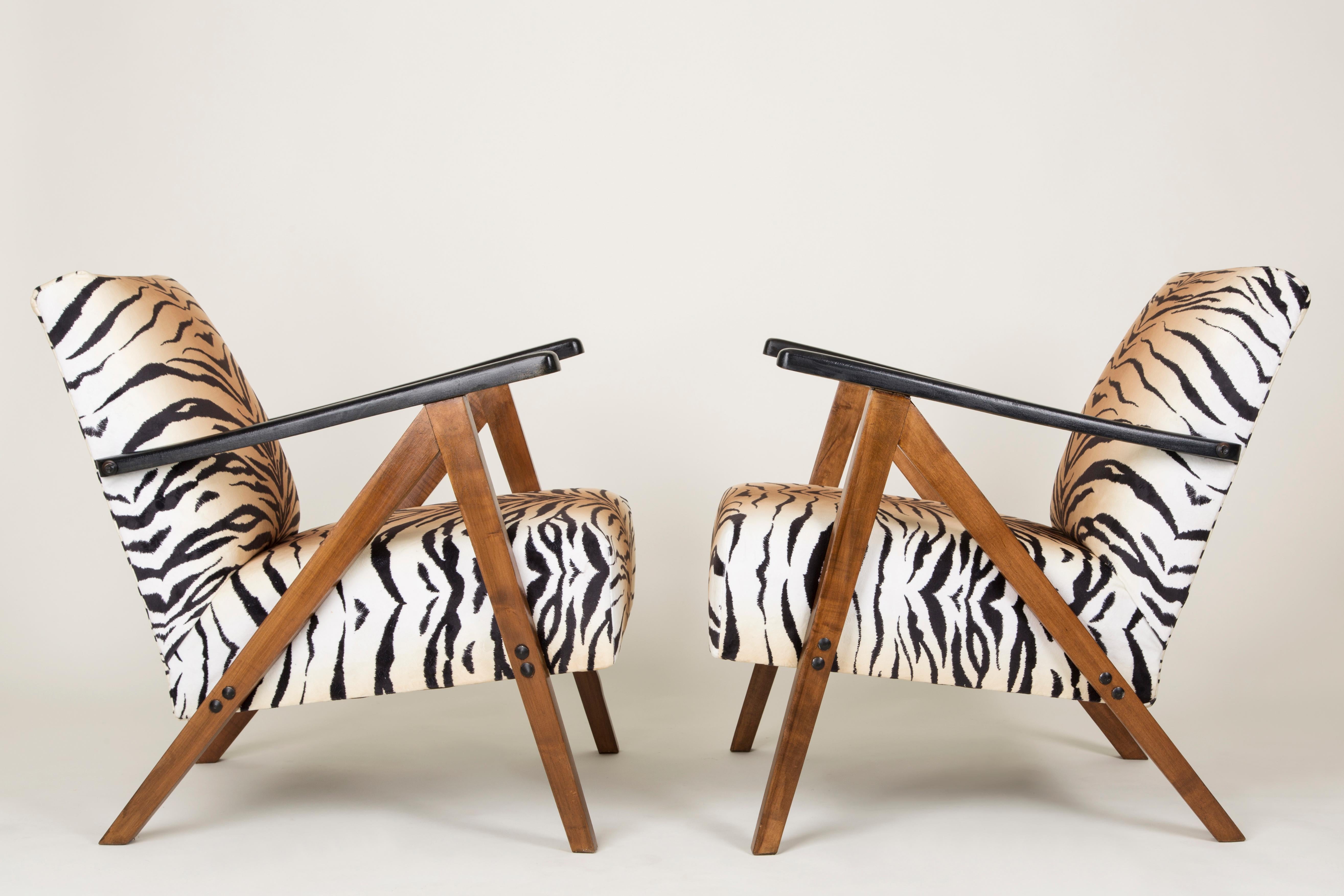 Set aus zwei modernen Mid-Century-Sesseln mit Tigermuster, 1960er Jahre, Deutschland (Moderne der Mitte des Jahrhunderts) im Angebot