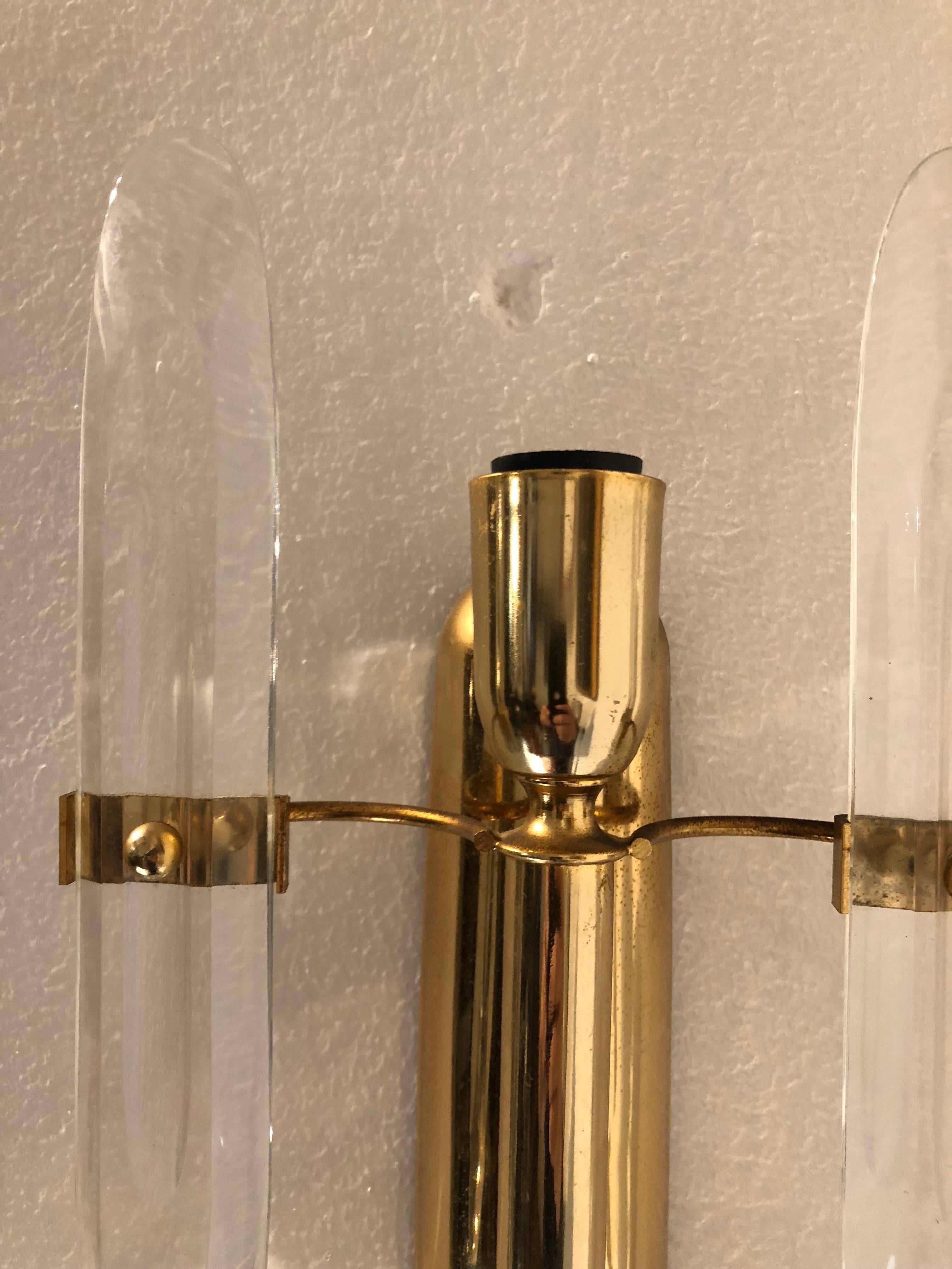 Gaetano Sciolari Two Mid-Century Modern Italian brass and glass Wall Sconces 60s 2