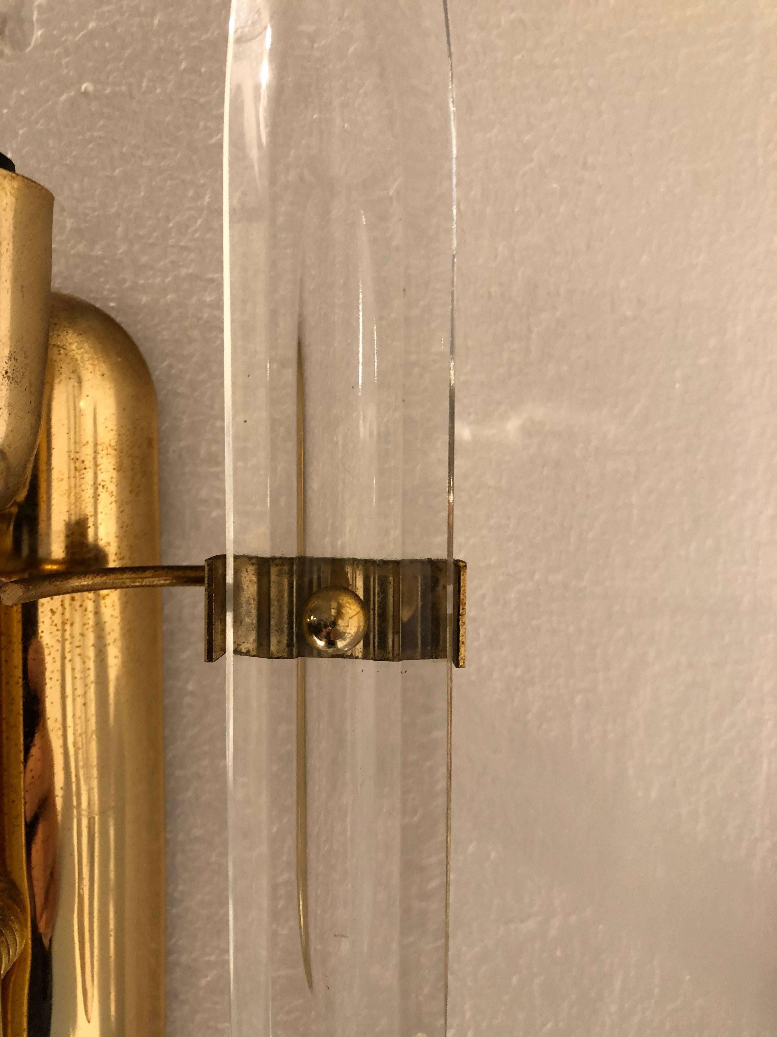 Gaetano Sciolari Two Mid-Century Modern Italian brass and glass Wall Sconces 60s 3