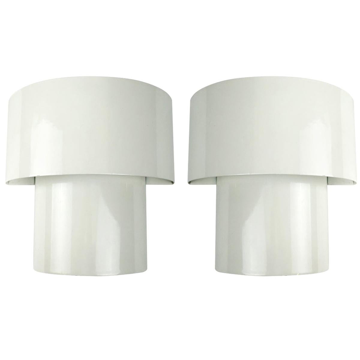 Set of Two Mid-Century Modern White Steel Sconces in RAAK Amsterdam Style For Sale