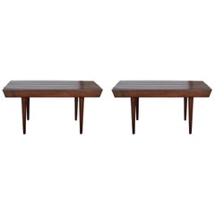 Set of Two Mid-Century Modern Wood Slat Benches or Tables