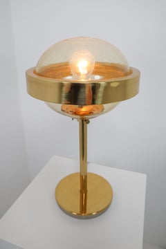 Set of Two Mid-Century Modernist Hand-Blowed Glass and Brass Table Lamps, 1960s