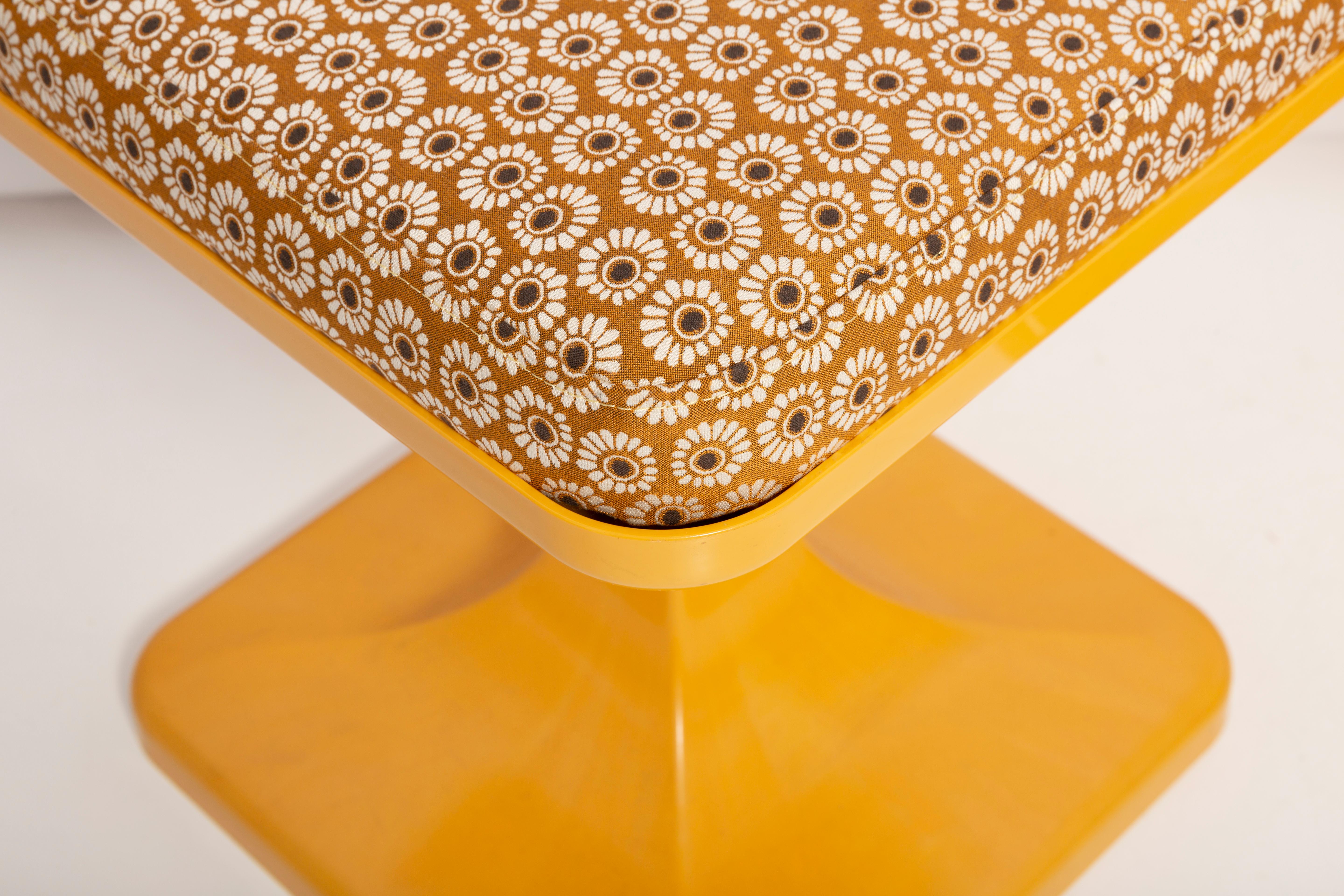 Plastic Set of Two Mid Century Mustard Yellow Flowers Stools, Poland, 1970s