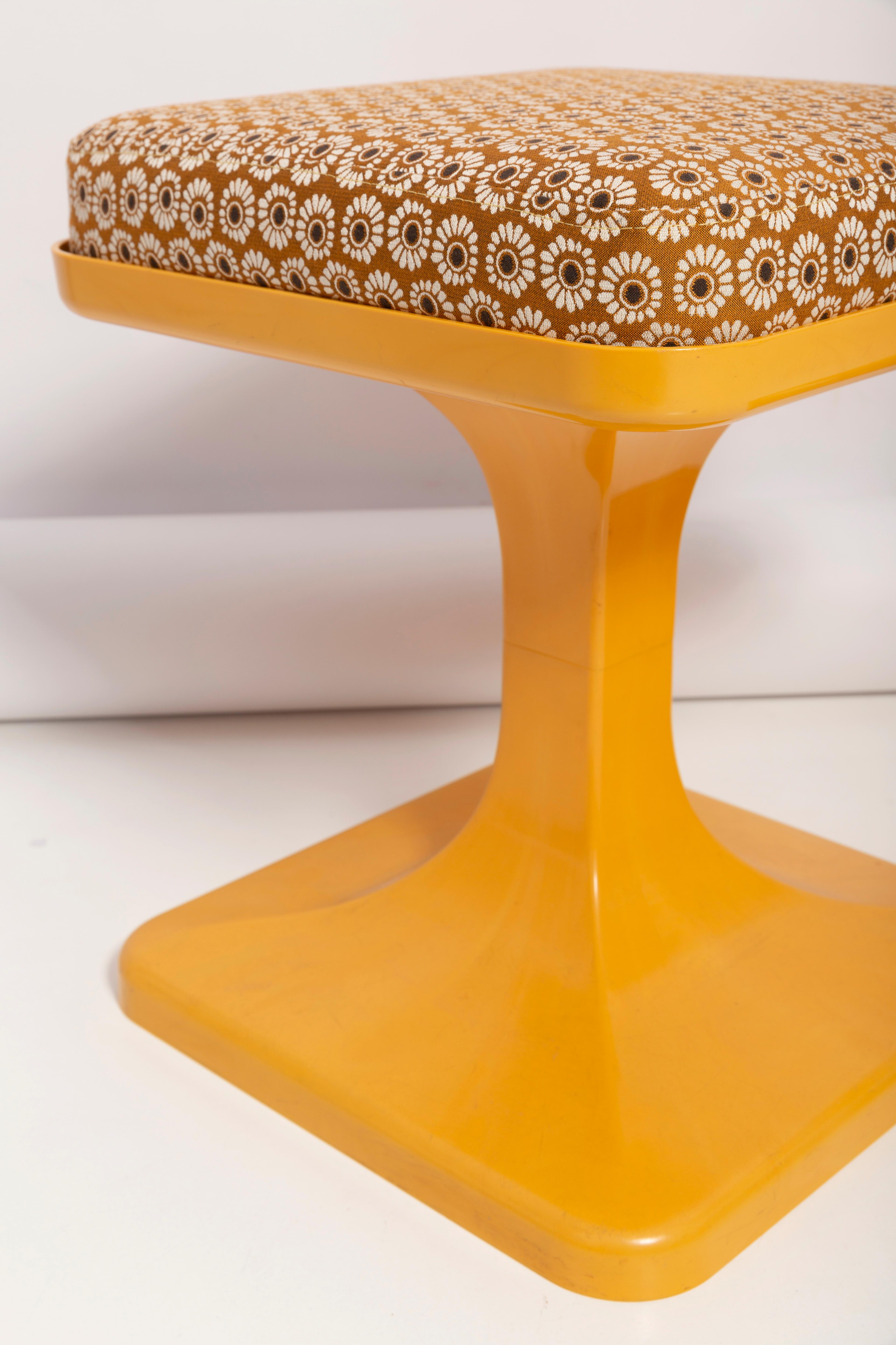 Set of Two Mid Century Mustard Yellow Flowers Stools, Poland, 1970s 2