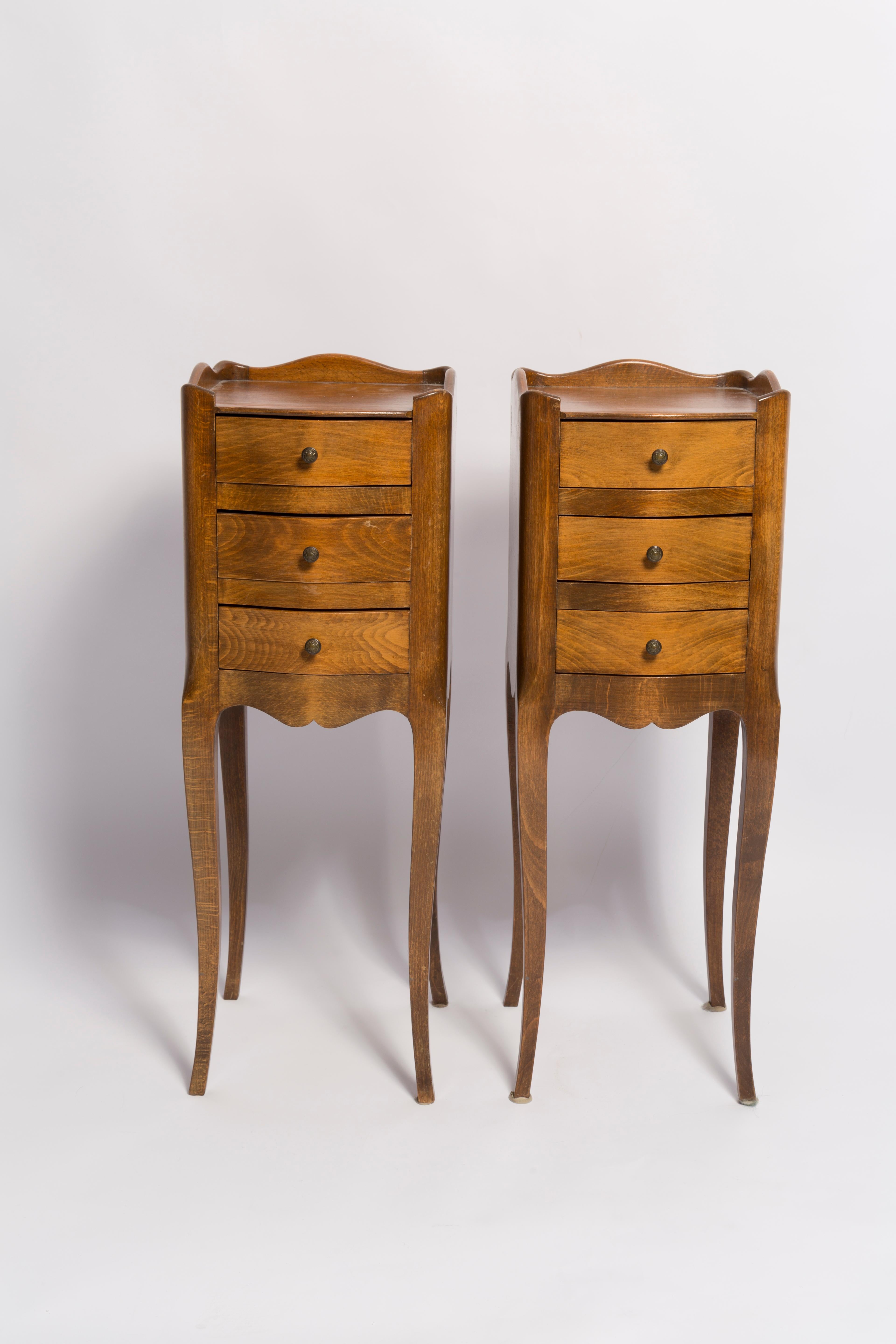 French Set of Two Mid-Century Night Tables, Wood, France, 1960s For Sale