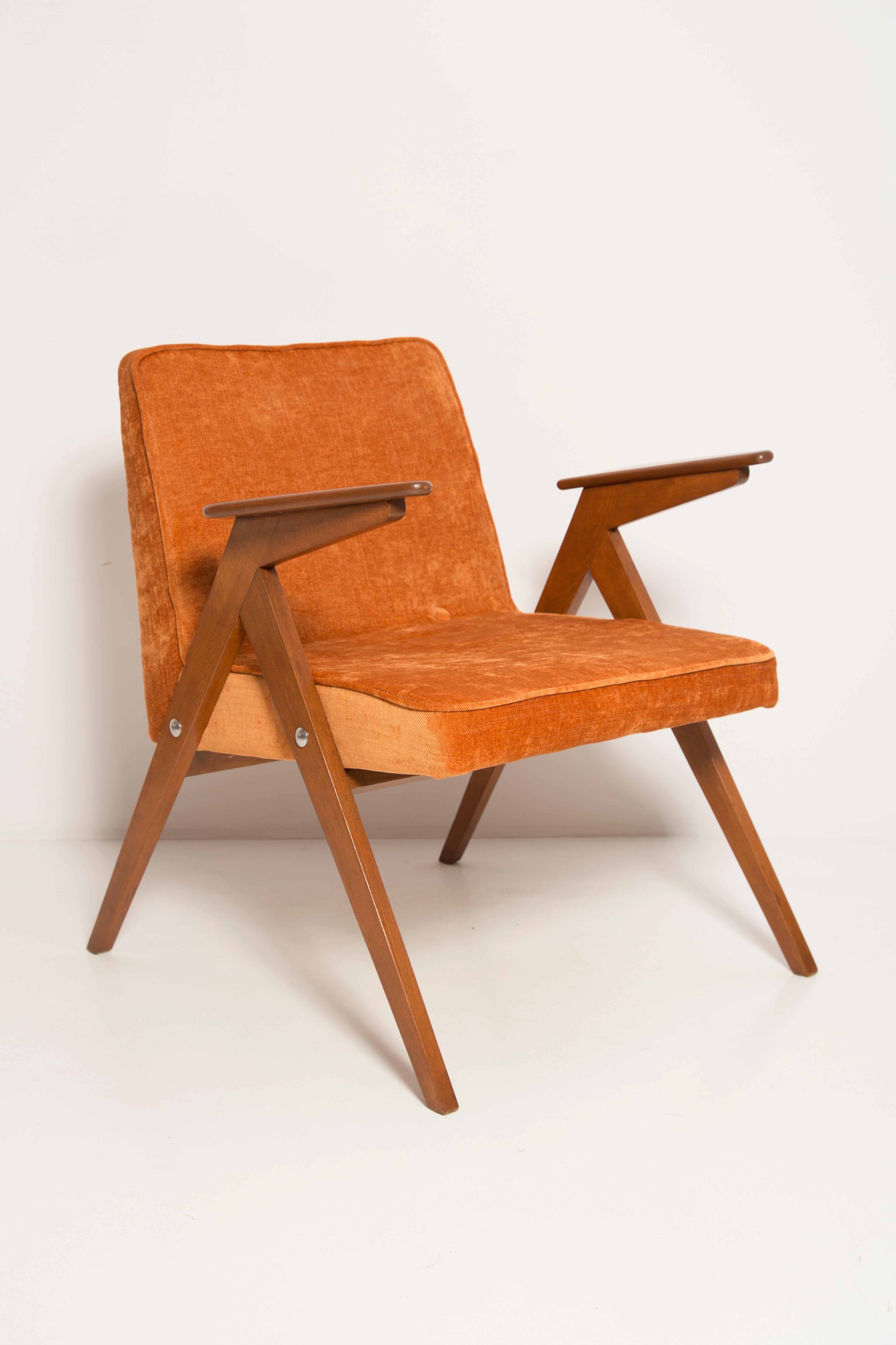 Textile Set of Two Midcentury Orange Bunny Armchairs by Jozef Chierowski, Poland, 1960s For Sale