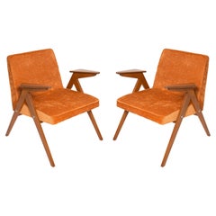 Vintage Set of Two Midcentury Orange Bunny Armchairs by Jozef Chierowski, Poland, 1960s