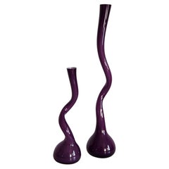Set of Two Mid Century Purple Violet Twisted Vases, Europe, 1960s