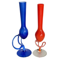 Set of Two Mid Century Red and Blue Artistic Vases, Europe, 1960s
