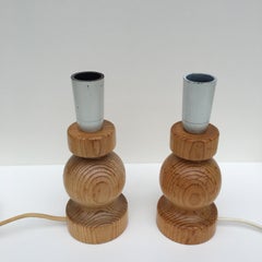 Set of Two Midcentury Swedish Small Solid Pine Table Lamp Base