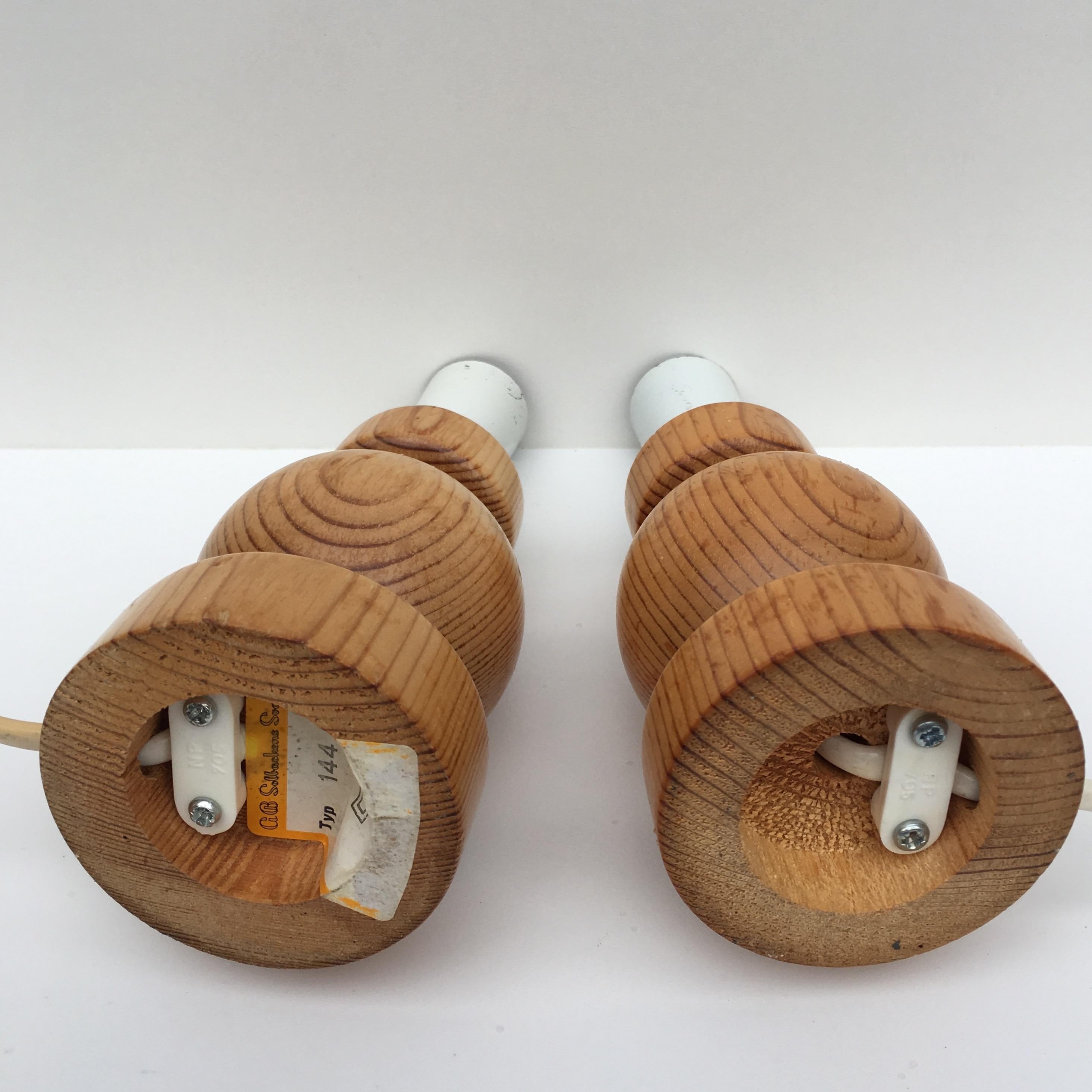 Scandinavian Modern Set of Two Midcentury Swedish Small Solid Pine Table Lamp Base For Sale