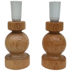 Set of Two Midcentury Swedish Small Solid Pine Table Lamp Base
