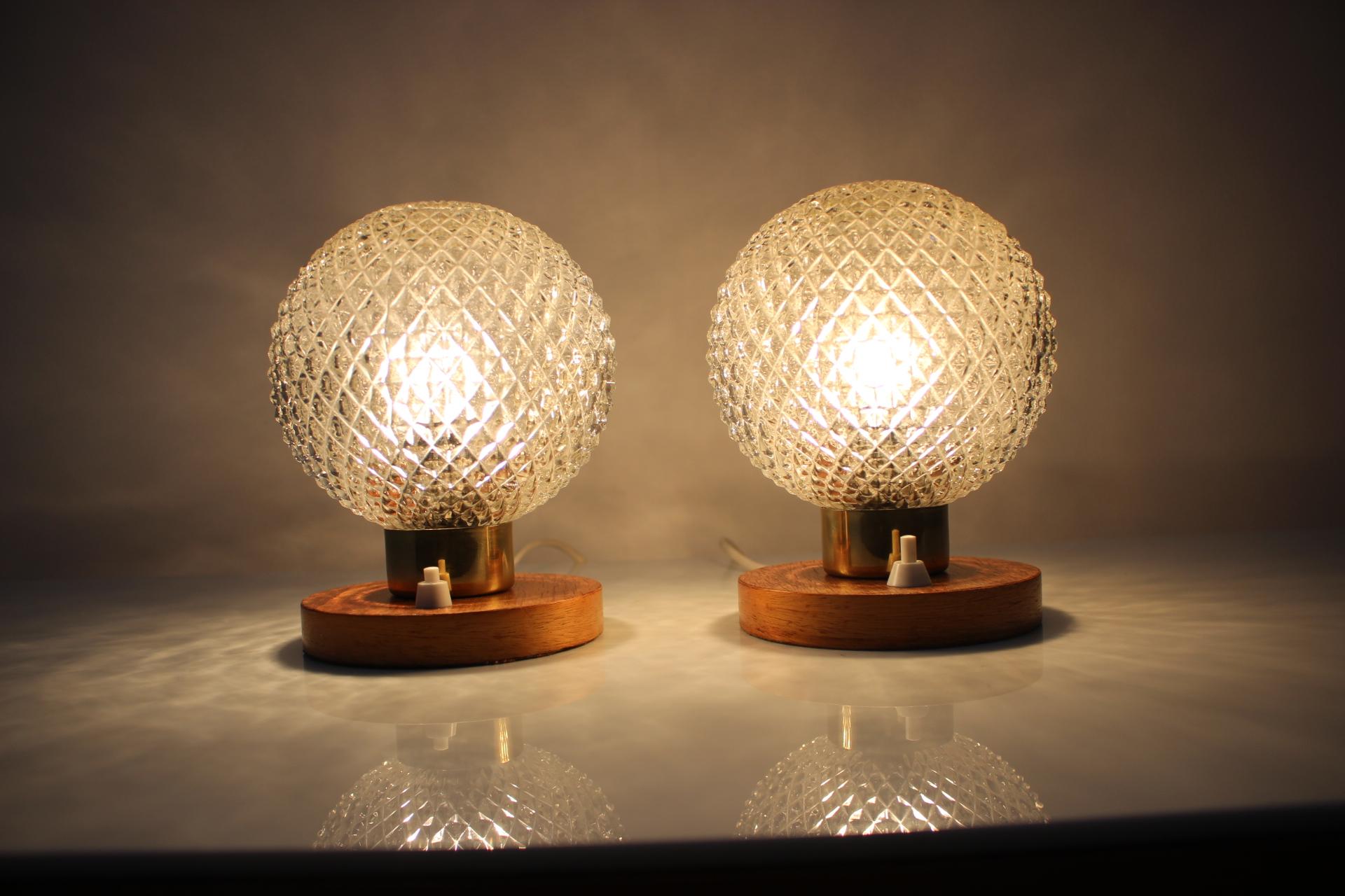 Glass Set of Two Mid-Century Table Lamps / Kamenický Šenov, 1970's