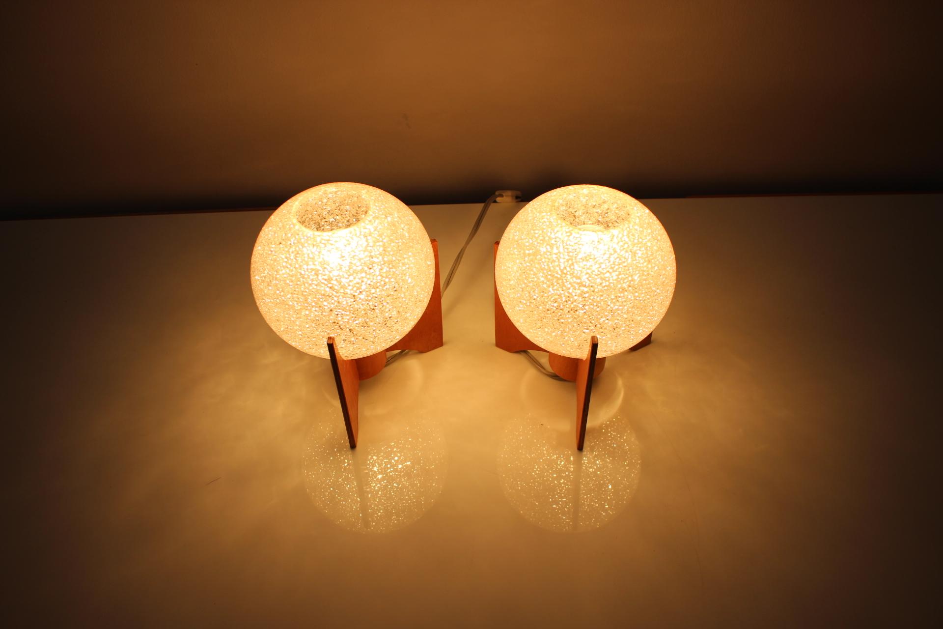 Wood Set of Two Mid-Century Table Lamps / Pokrok Žilina, 1970's For Sale