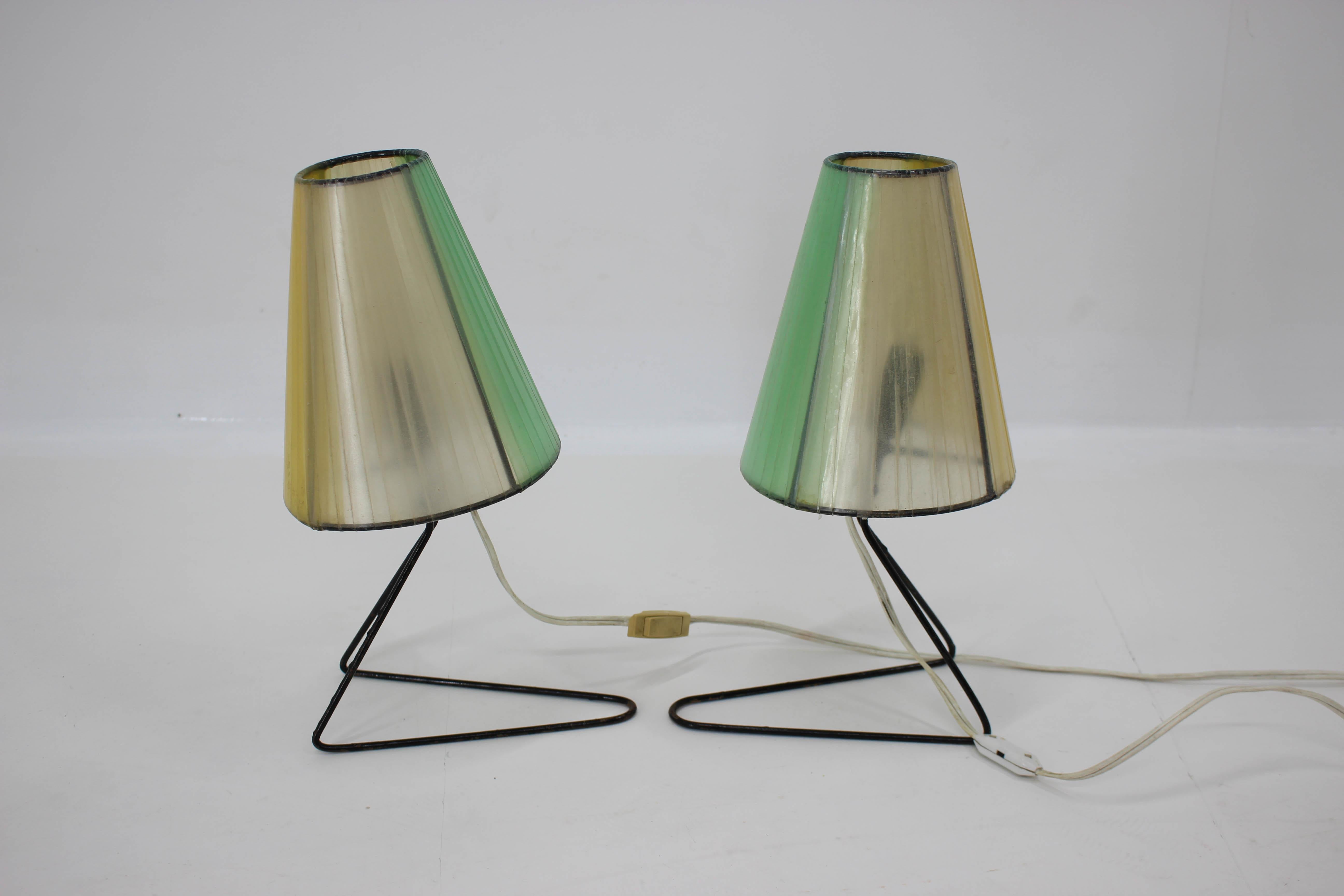 Czech Set of Two Midcentury Table or Bedside Lamps, 1960 For Sale