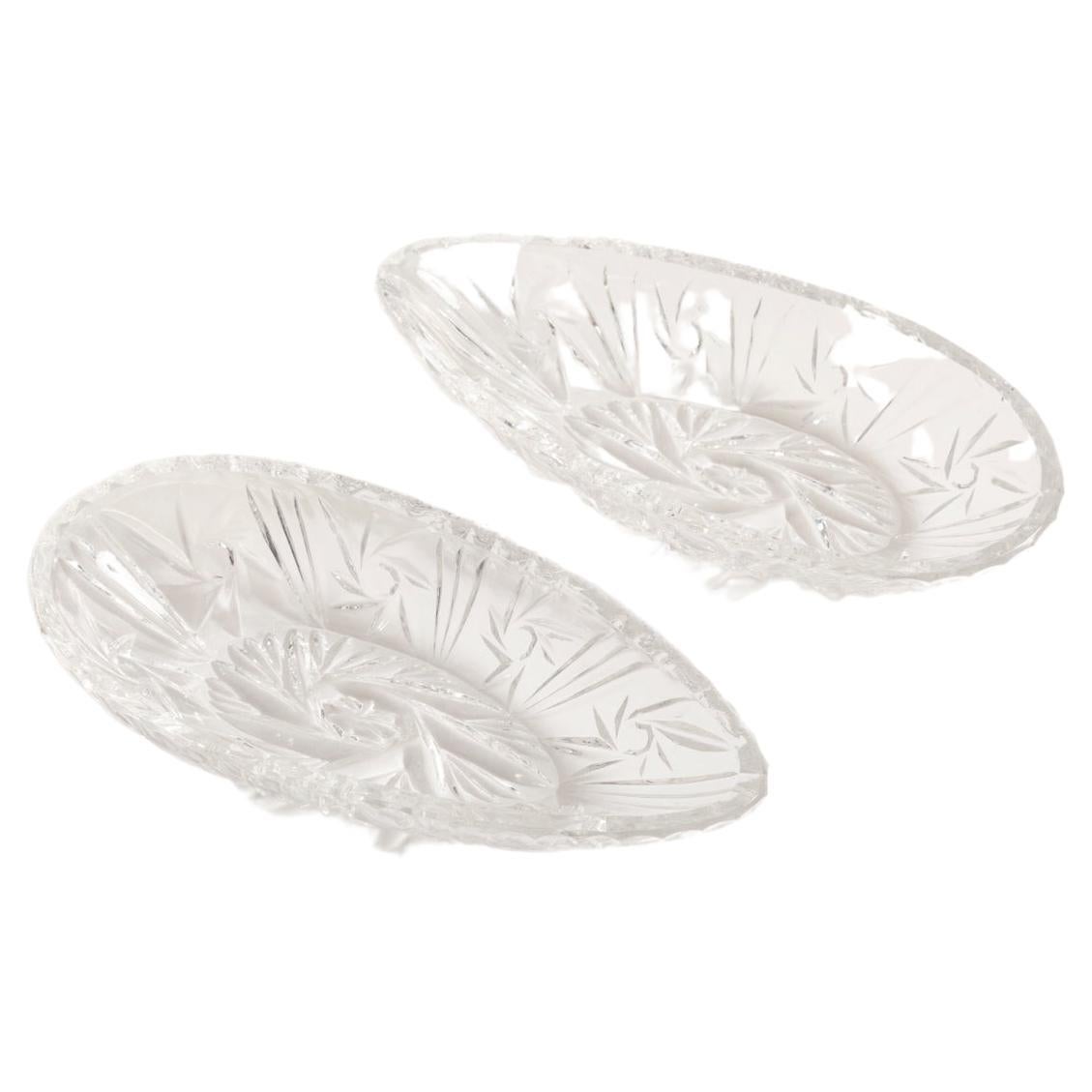 Set of Two Midcentury Transparent Crystal Glass Bowls, France, 1970s