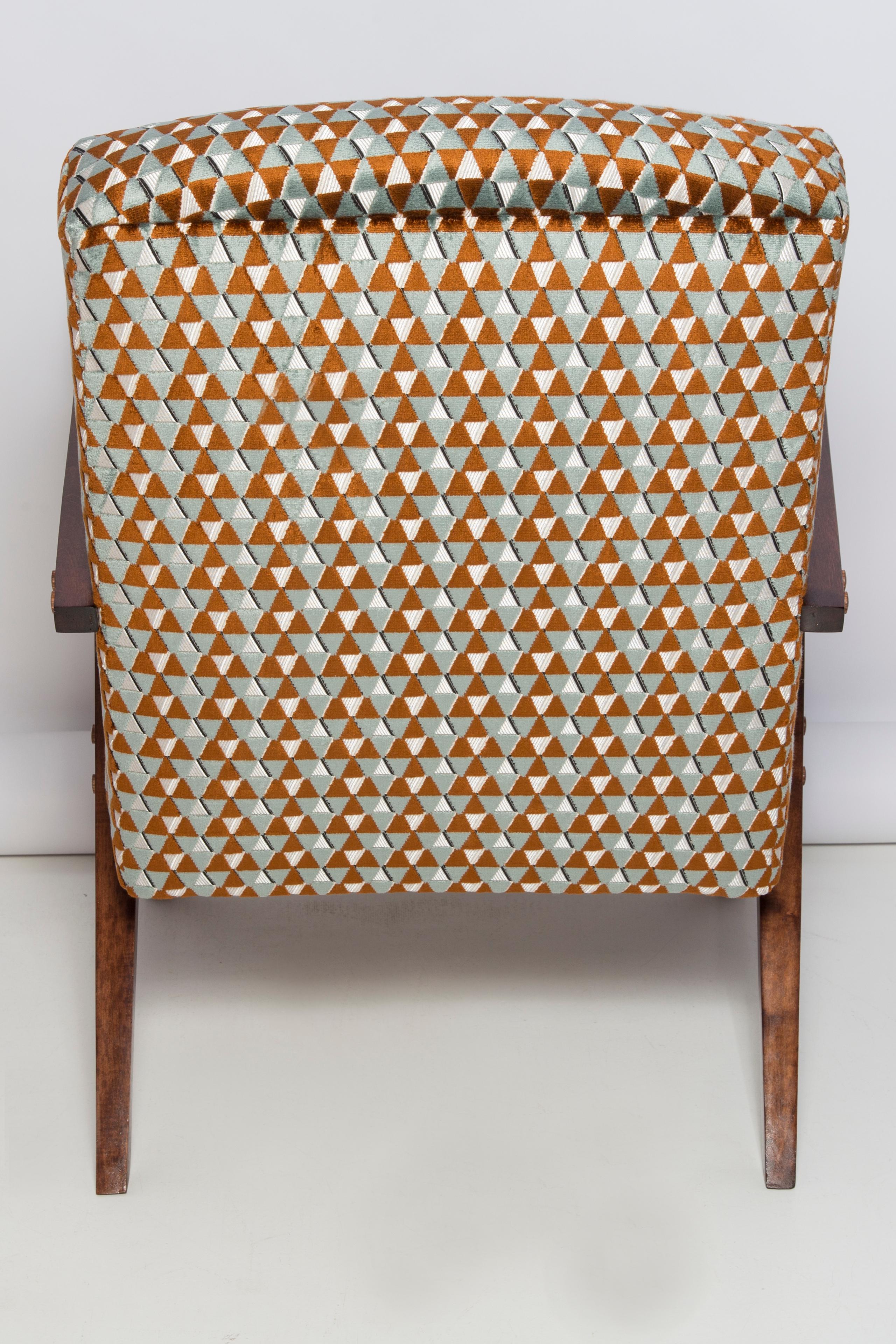Set of Two Mid Century Unique Zet Armchairs, Triangle Velvet, 1970s, Europe For Sale 5