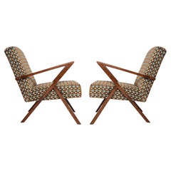 Ensemble de deux fauteuils à carreaux uniques du milieu du siècle, velours triangulaire, années 1970, Europe