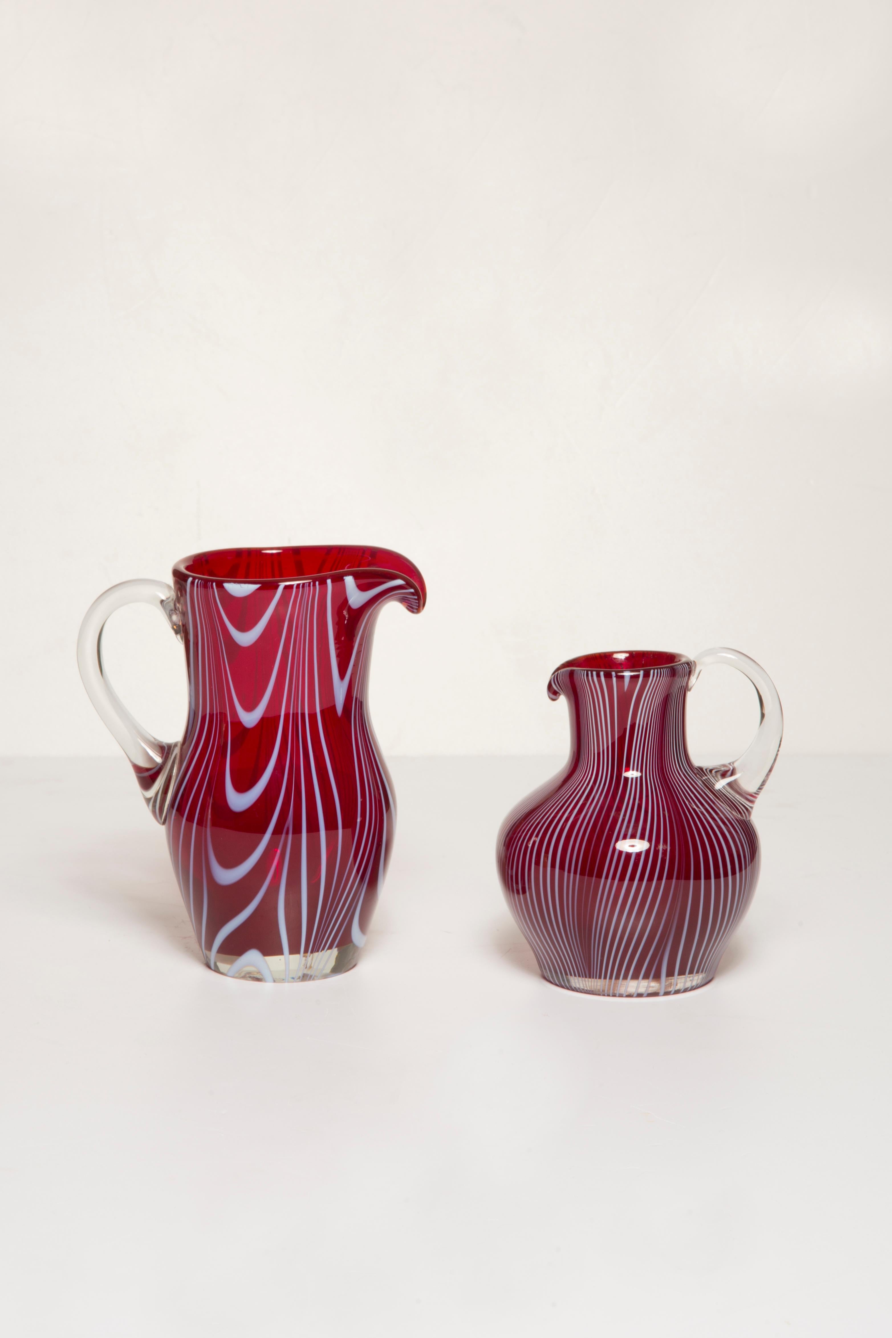 Polish Set of Two Mid Century Vintage Dark Red Small Vases, Europe, 1960s For Sale