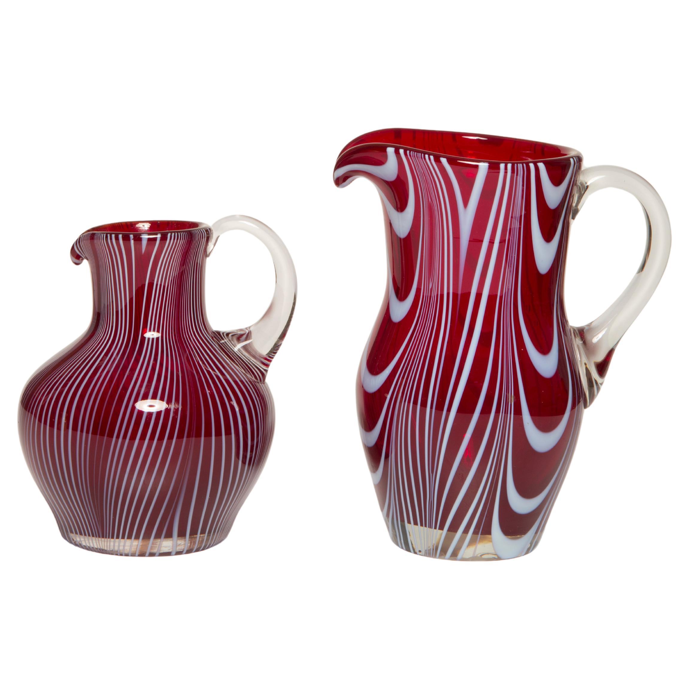 Set of Two Mid Century Vintage Dark Red Small Vases, Europe, 1960s For Sale