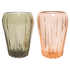 Set of Two Midcentury Vintage Gray and Pink Crystal Vases, Italy, 1960s
