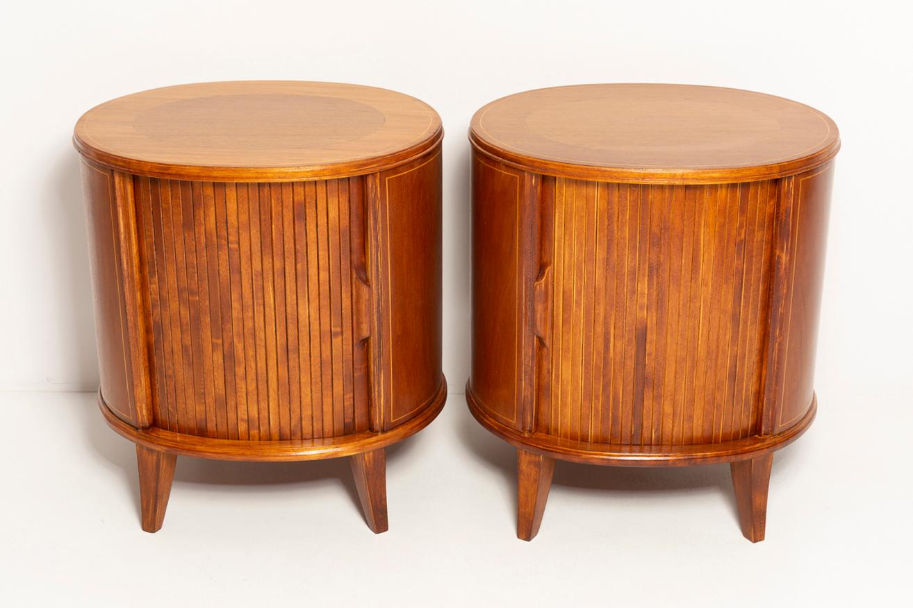 Mid-Century Modern Set of Two Mid-Century Vintage Night Tables, Beech Wood, Europe, 1960s For Sale
