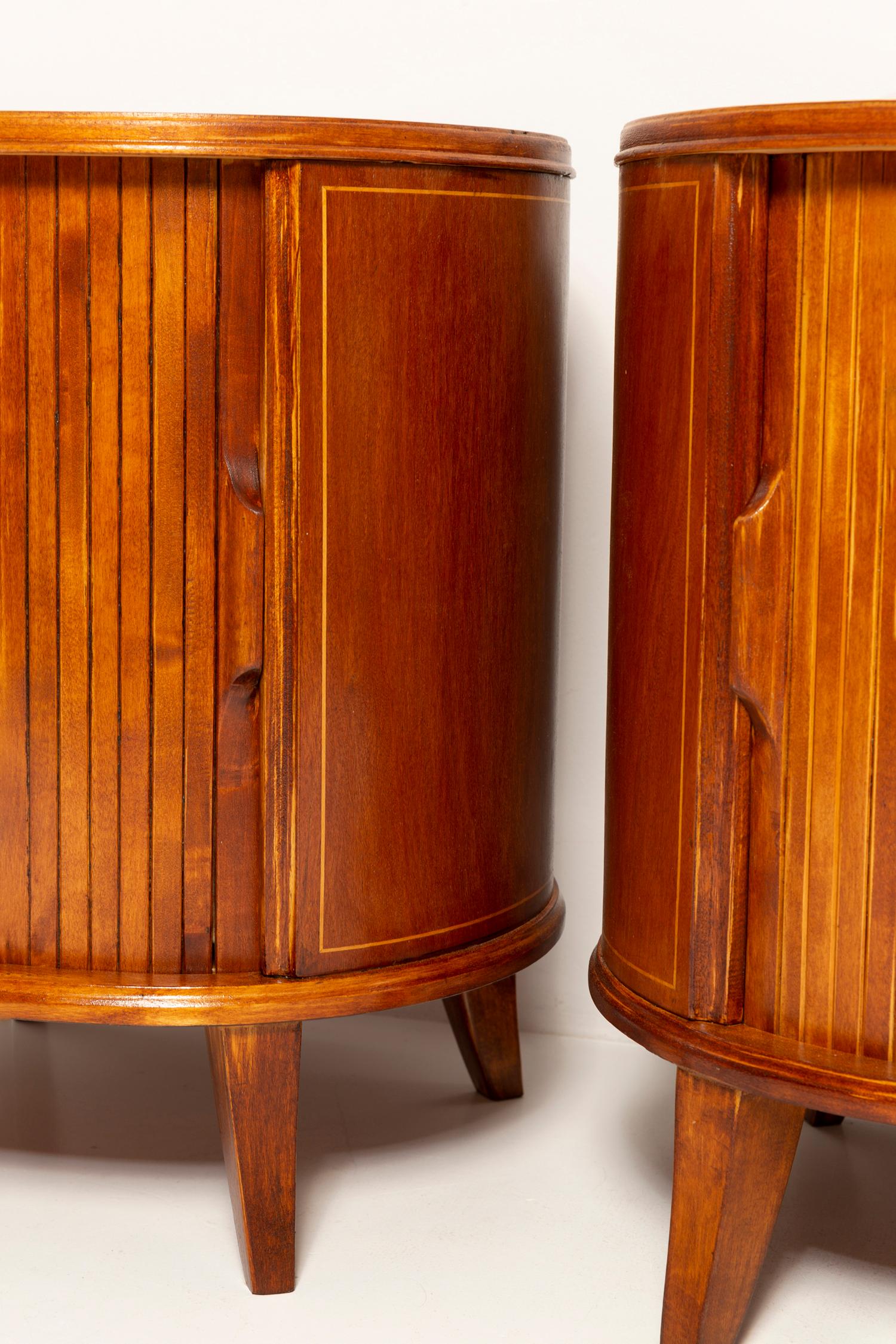 Polish Set of Two Mid-Century Vintage Night Tables, Beech Wood, Europe, 1960s For Sale