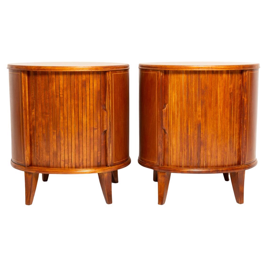Set of Two Mid-Century Vintage Night Tables, Beech Wood, Europe, 1960s For Sale