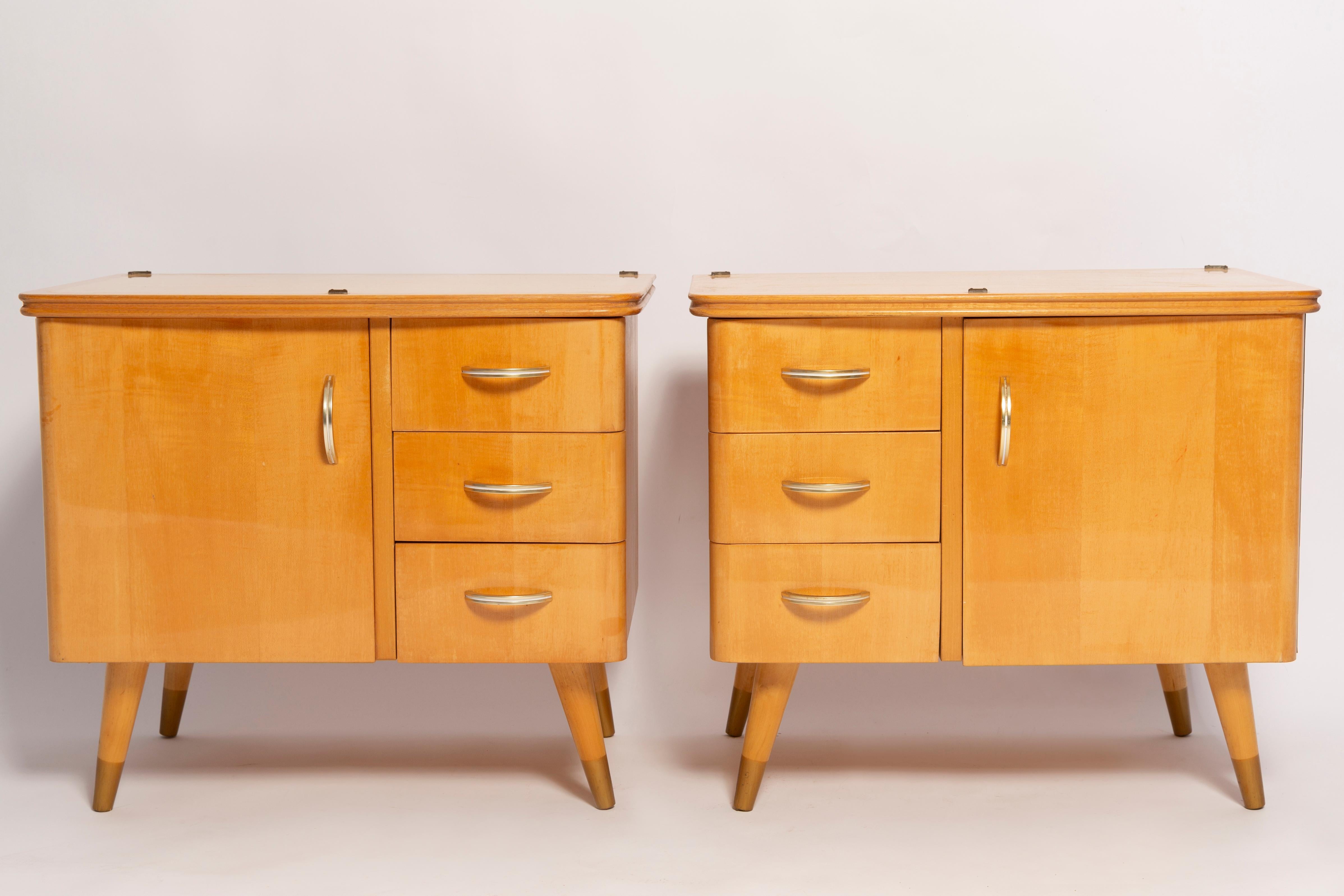 Mid-Century Modern Set of Two Mid-Century Vintage Night Tables, Wood, Europe, 1960s For Sale