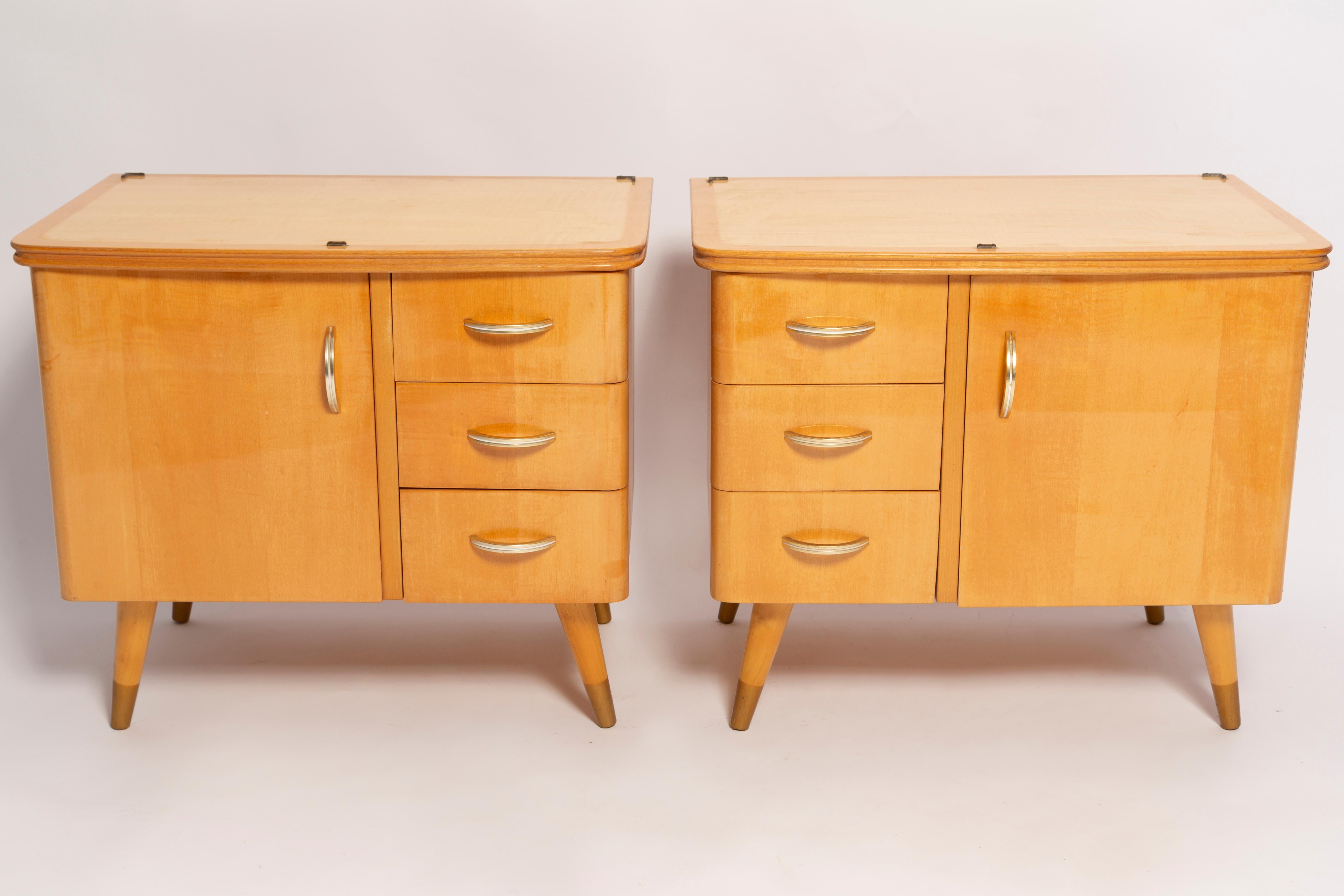Polish Set of Two Mid-Century Vintage Night Tables, Wood, Europe, 1960s For Sale
